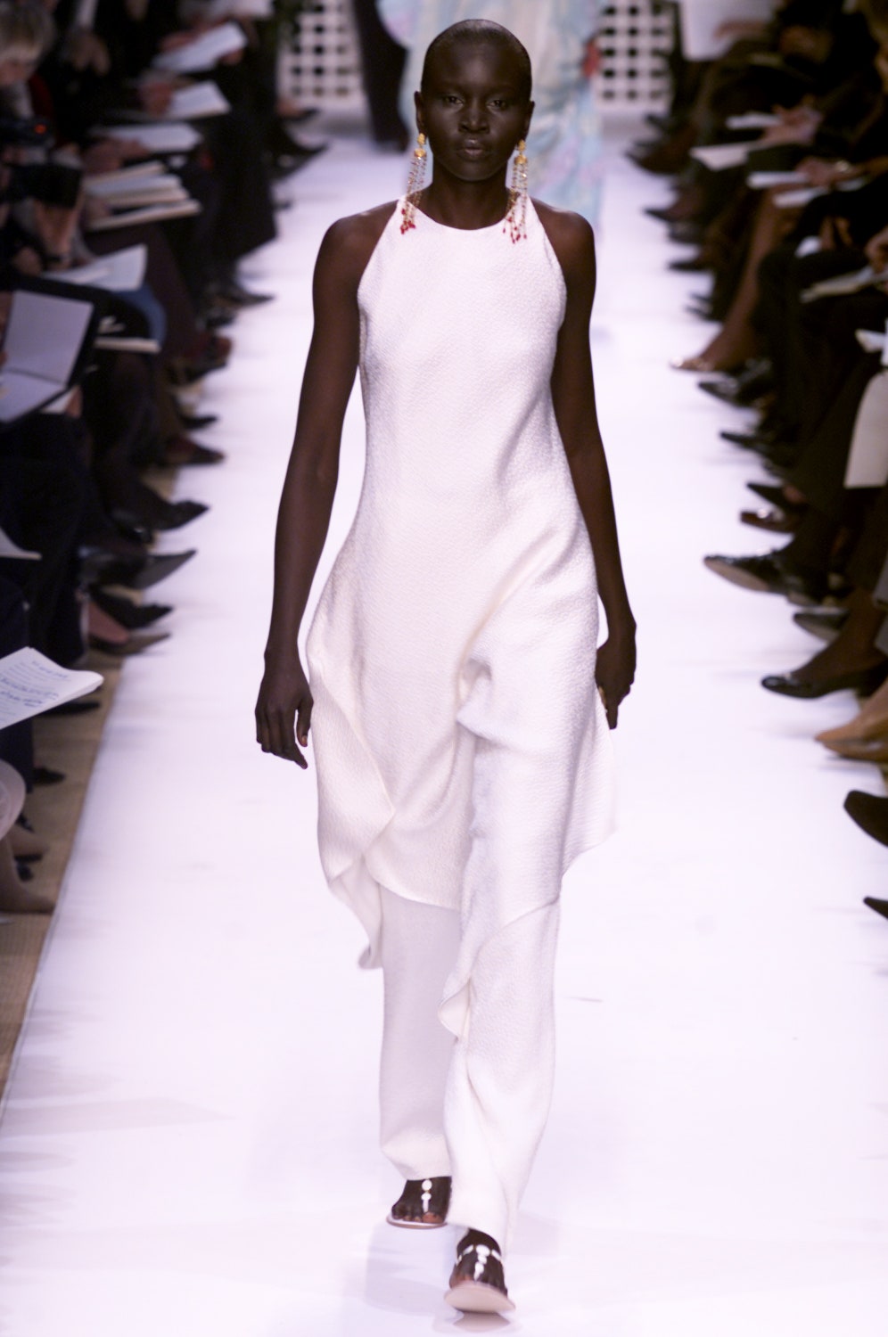 white cotton sleeveless high-neck relaxed draped jumpsuit
