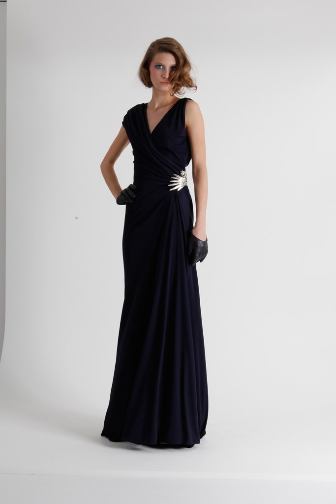 black silk fitted gown