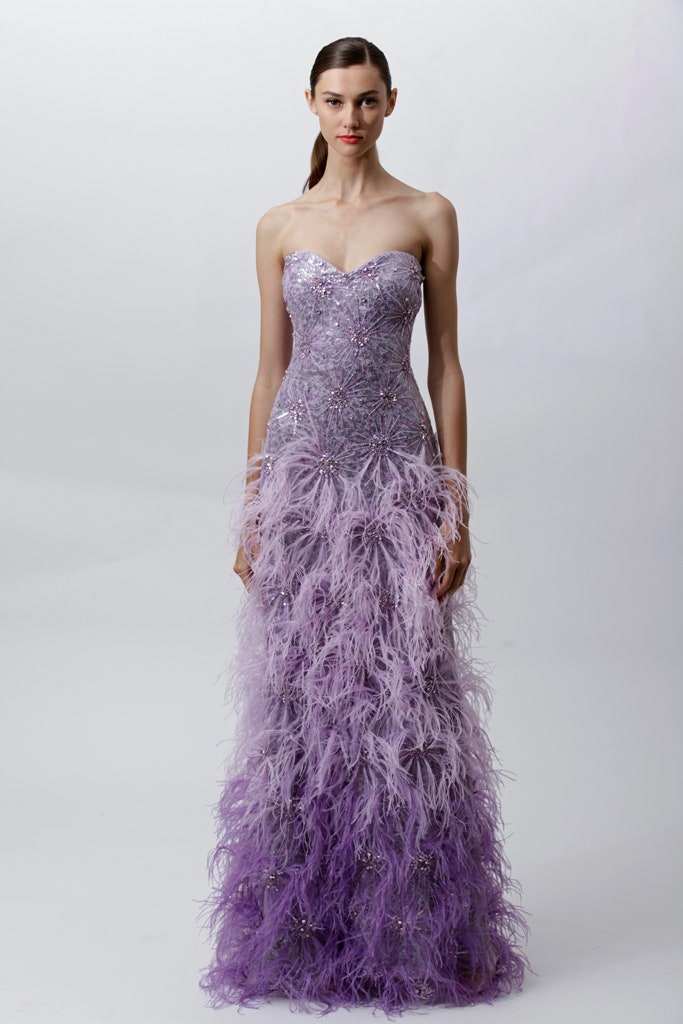purple sequin strapless gown