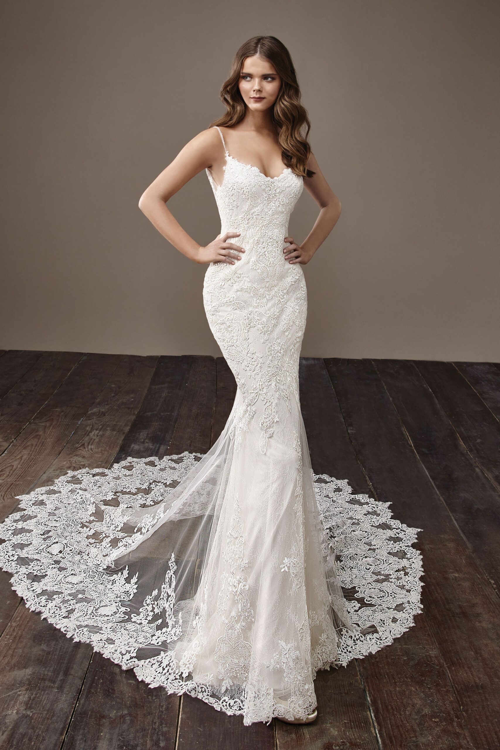 white lace fitted gown
