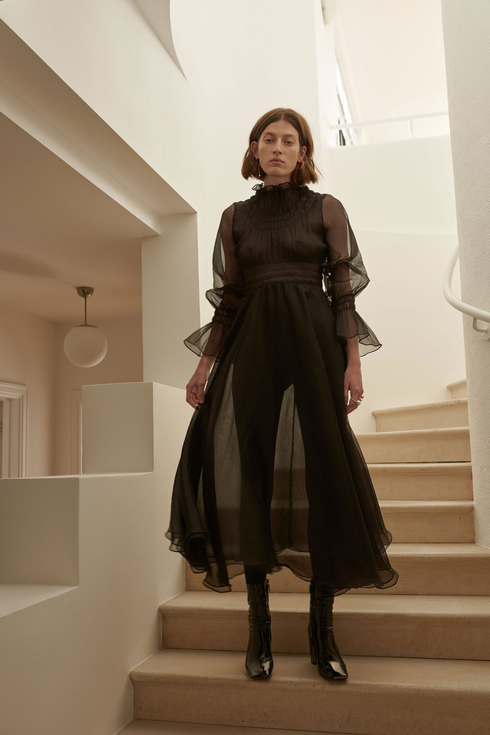 black sheer high-neck maxi-dress