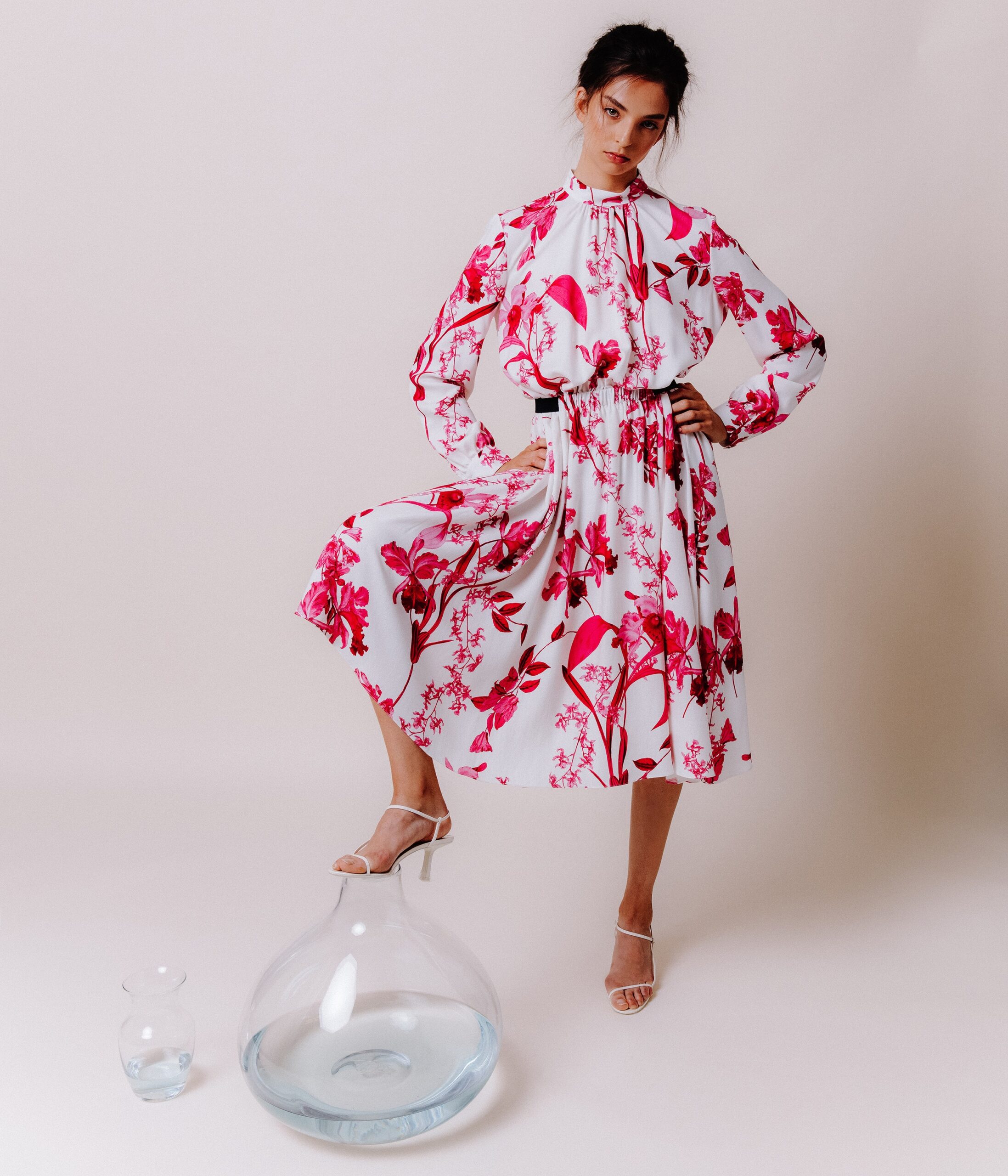 floral midi dress with long sleeves