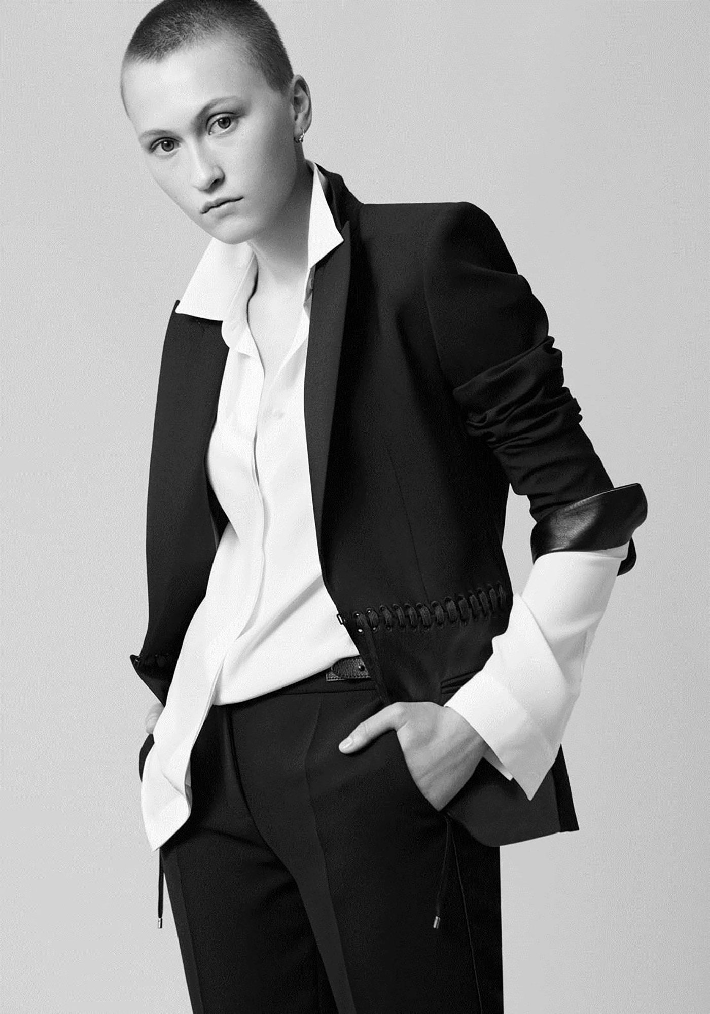 black tailored blazer with white shirt