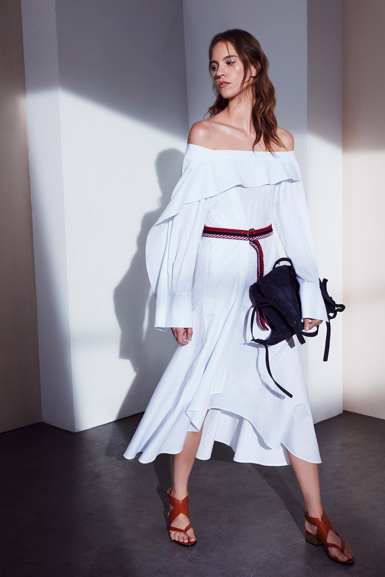 white off-shoulder midi dress