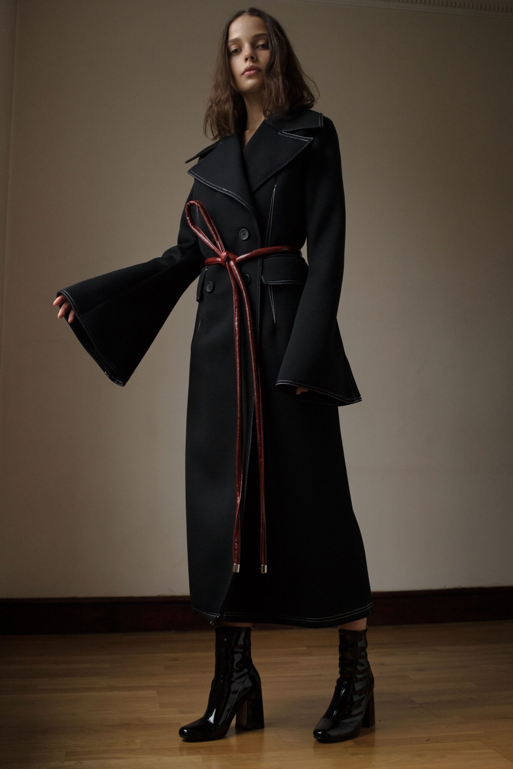 black belted double-breasted coat
