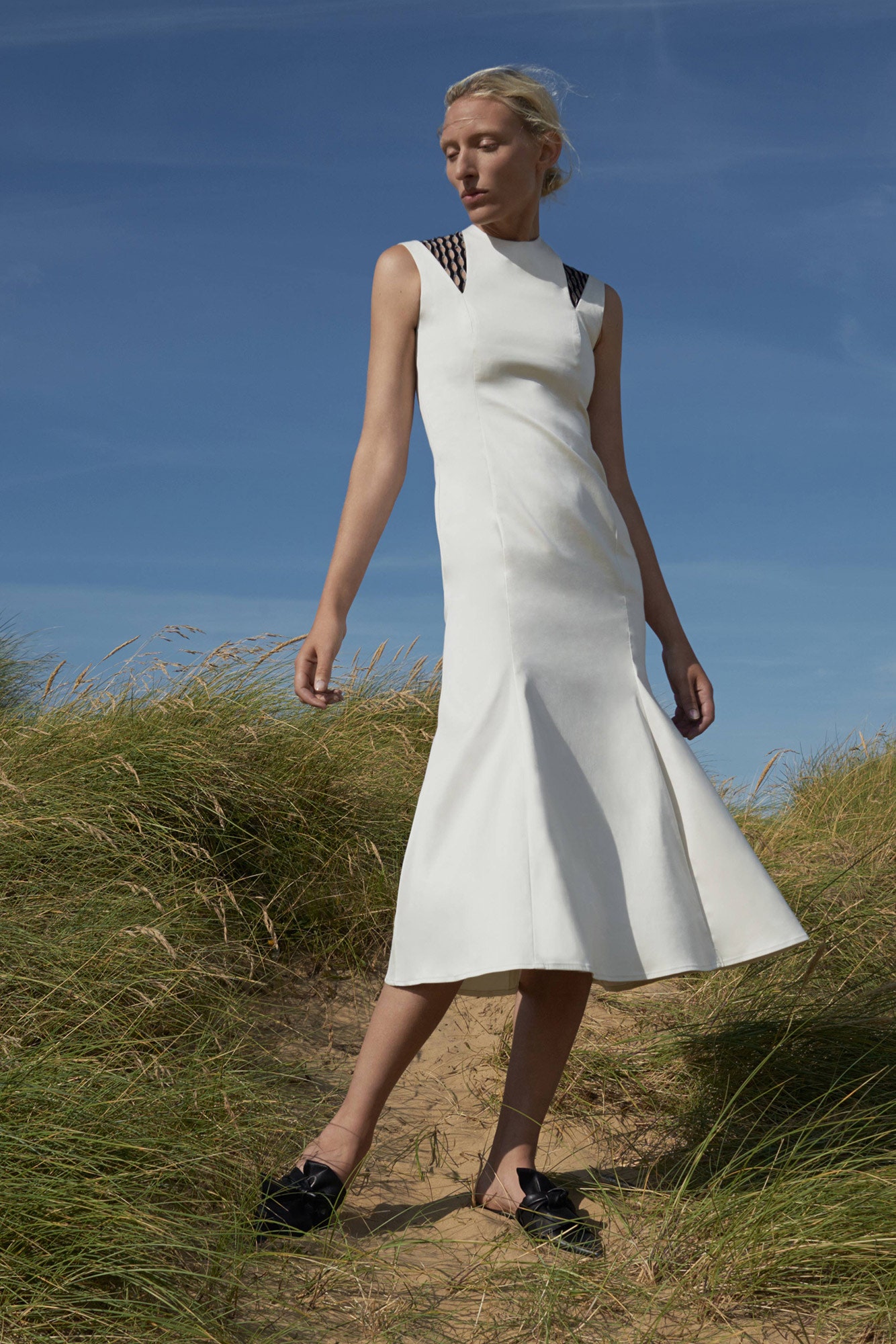 white satin cutout midi-dress