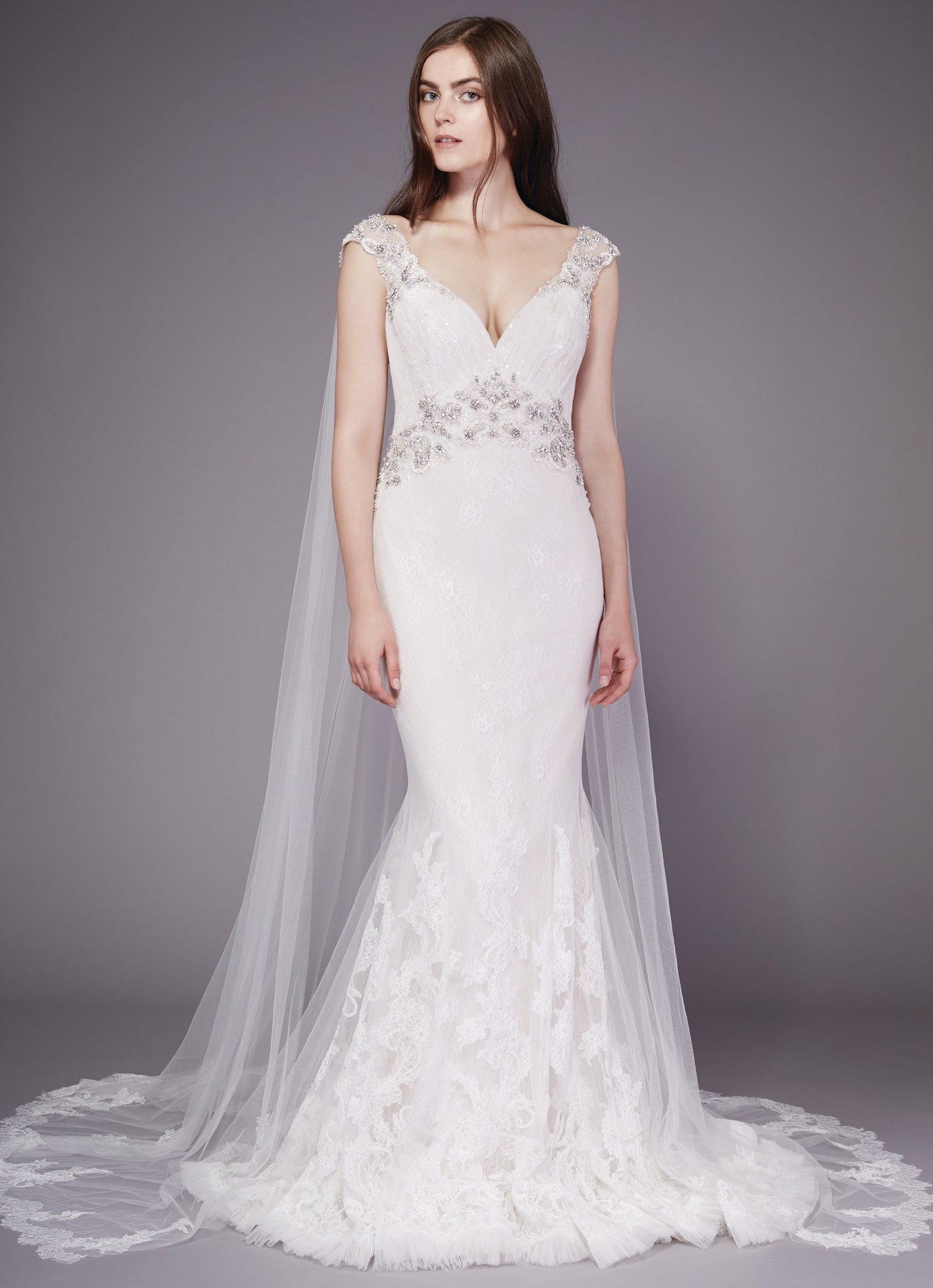 white lace fitted gown