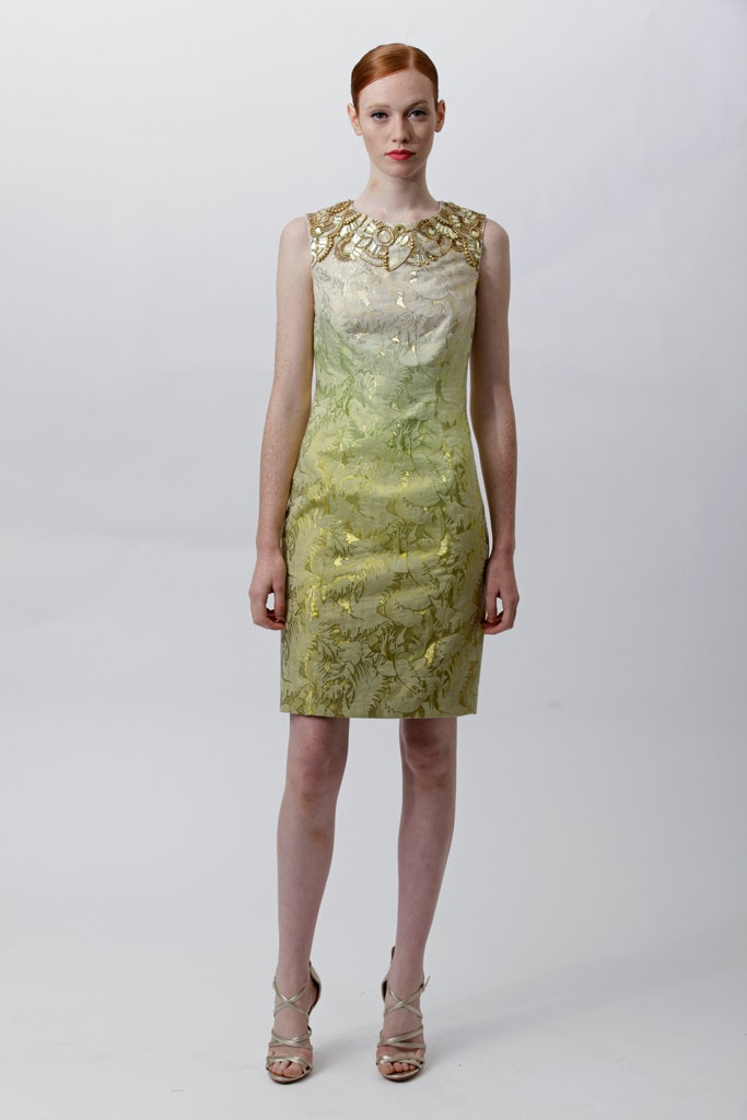 green silk embroidered mini dress