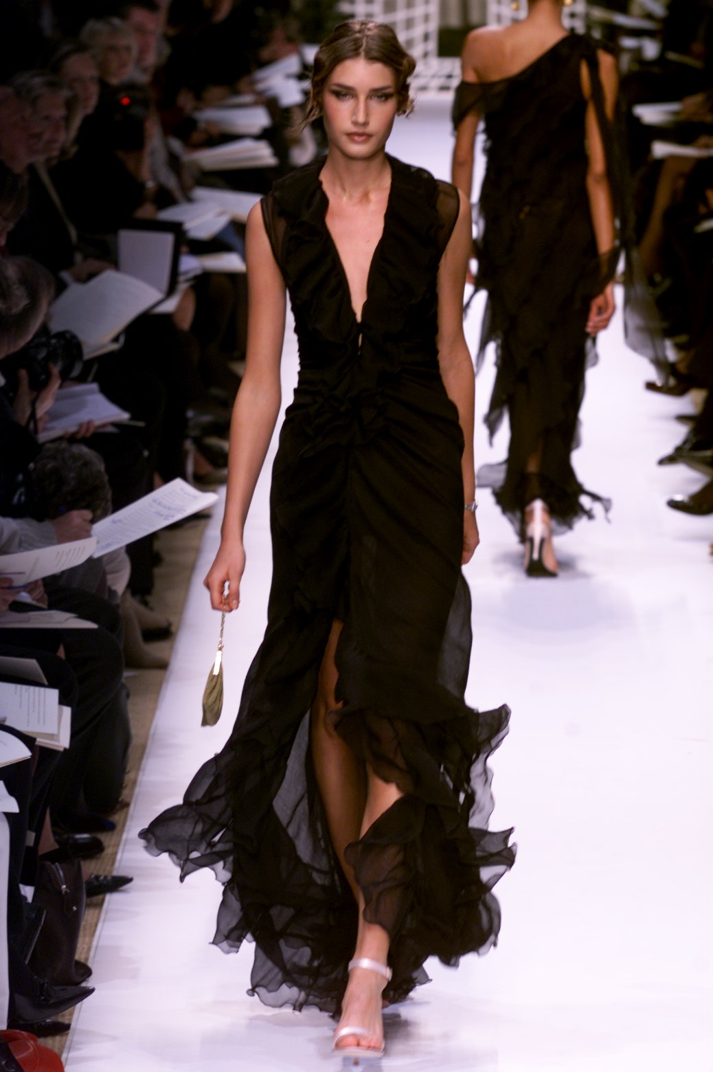 black silk sleeveless gown