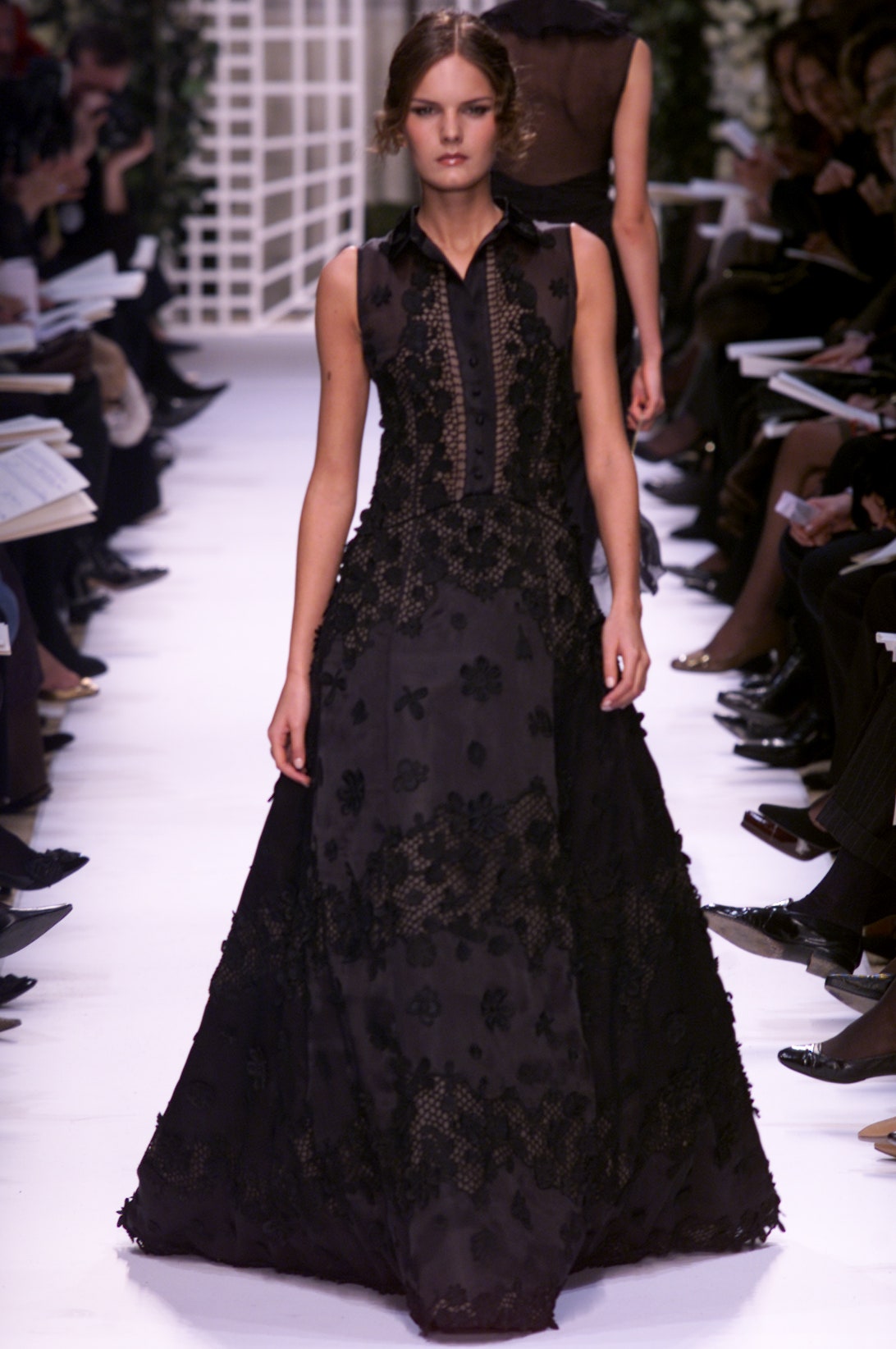 black silk embroidered gown