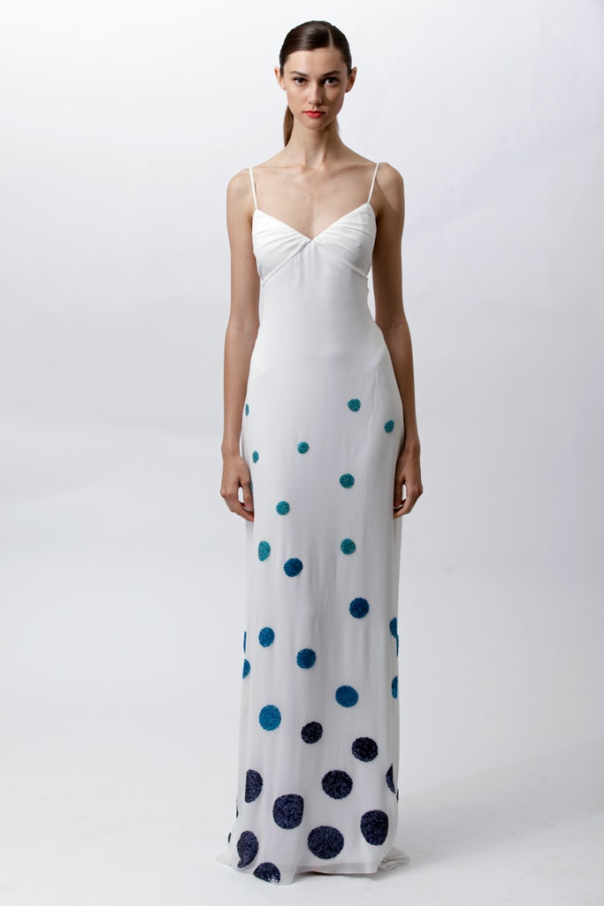 white silk fitted gown