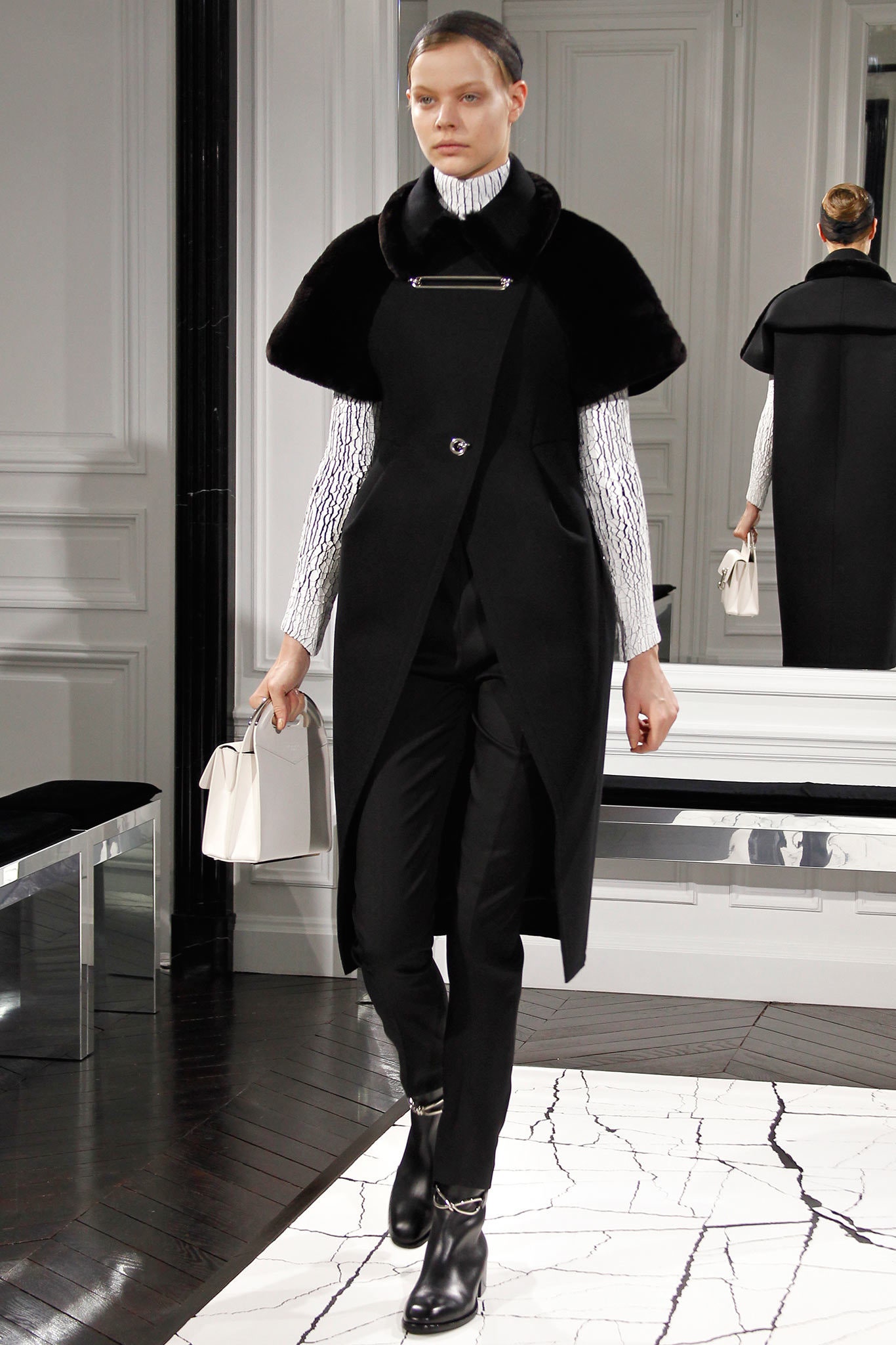 black wool coat with fitted top