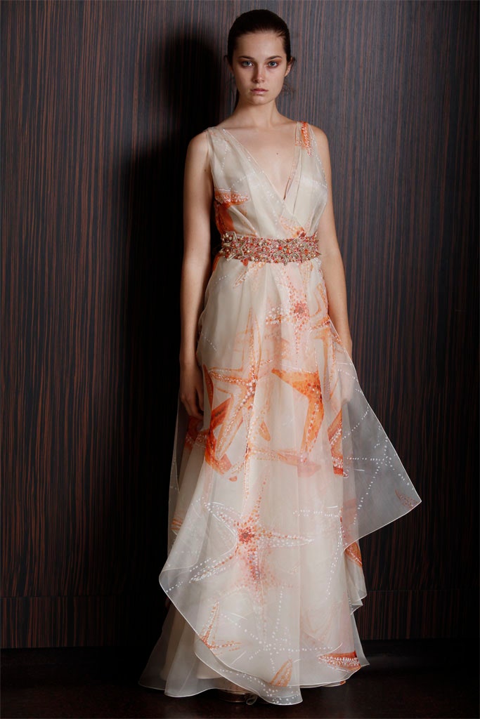 beige silk sleeveless gown