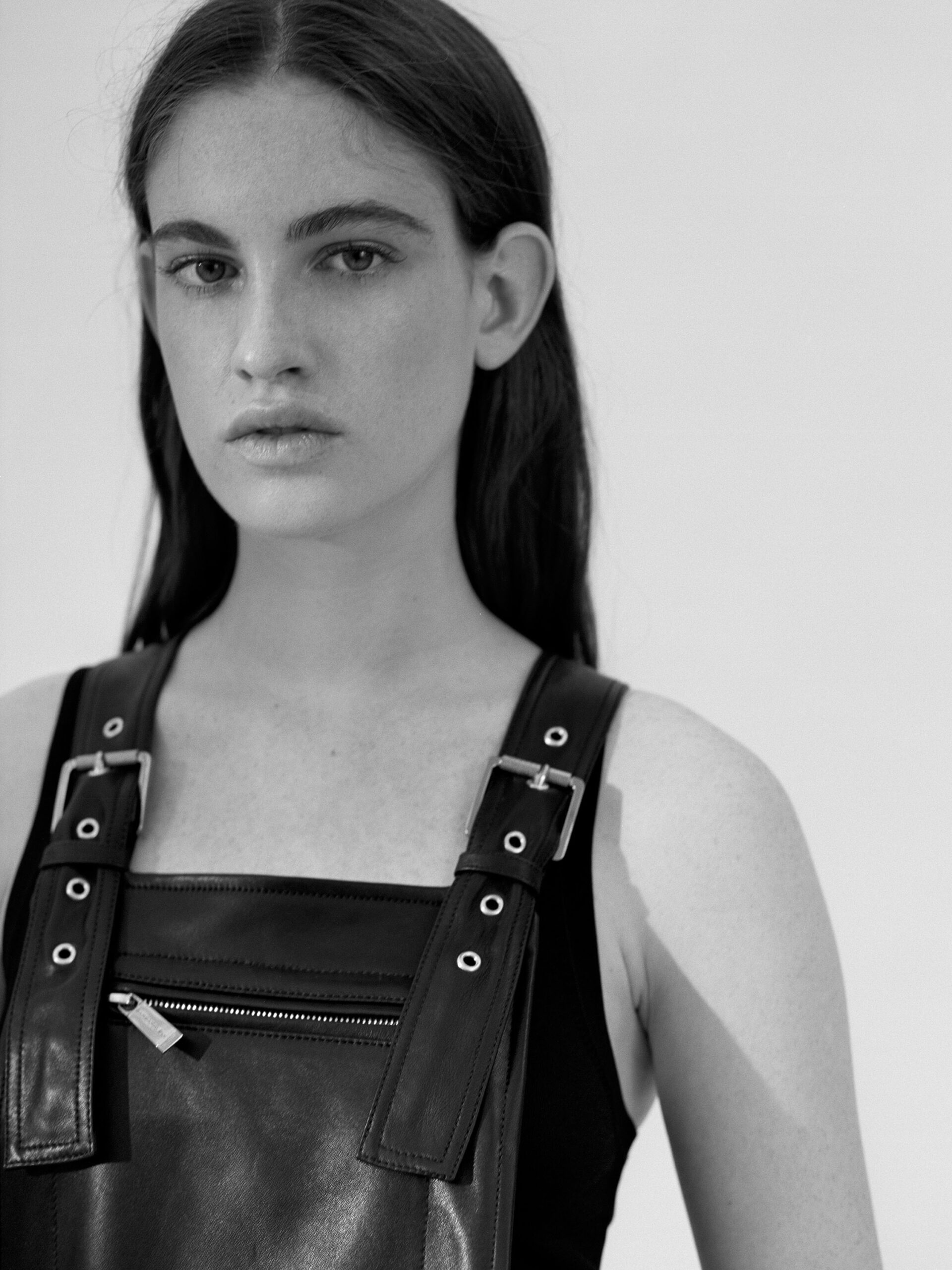 black leather sleeveless dress
