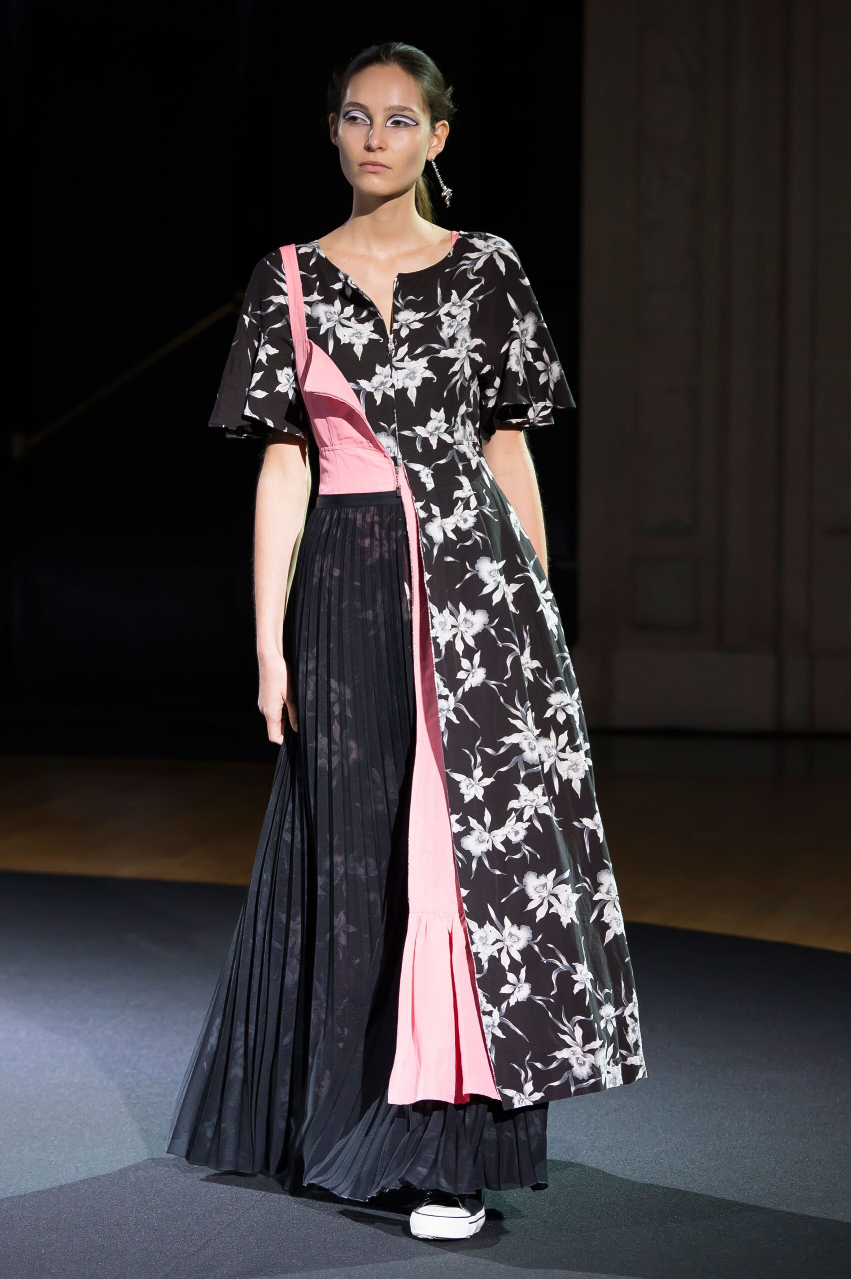 black floral color-block maxi-dress