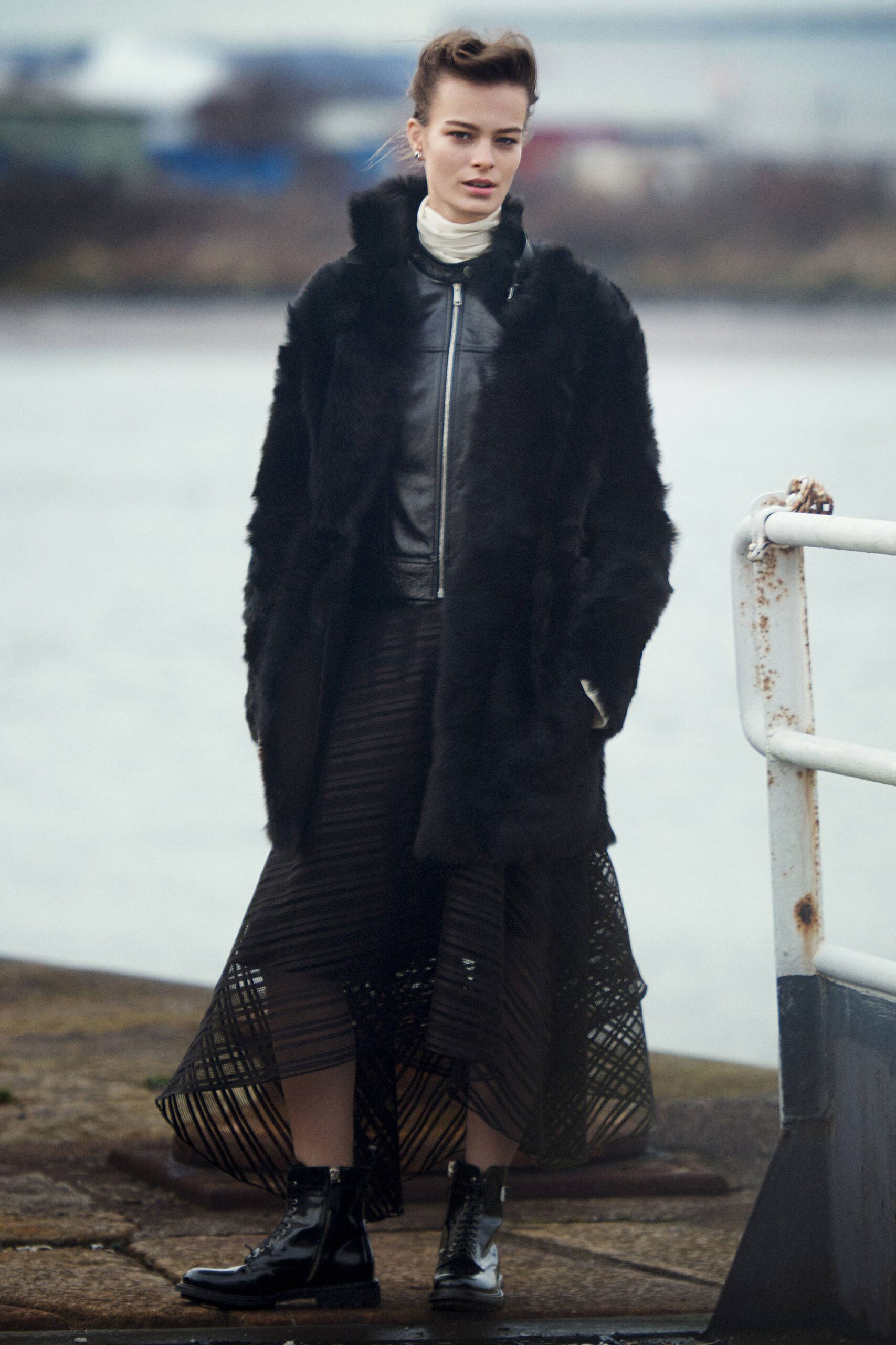 black fur open-front coat