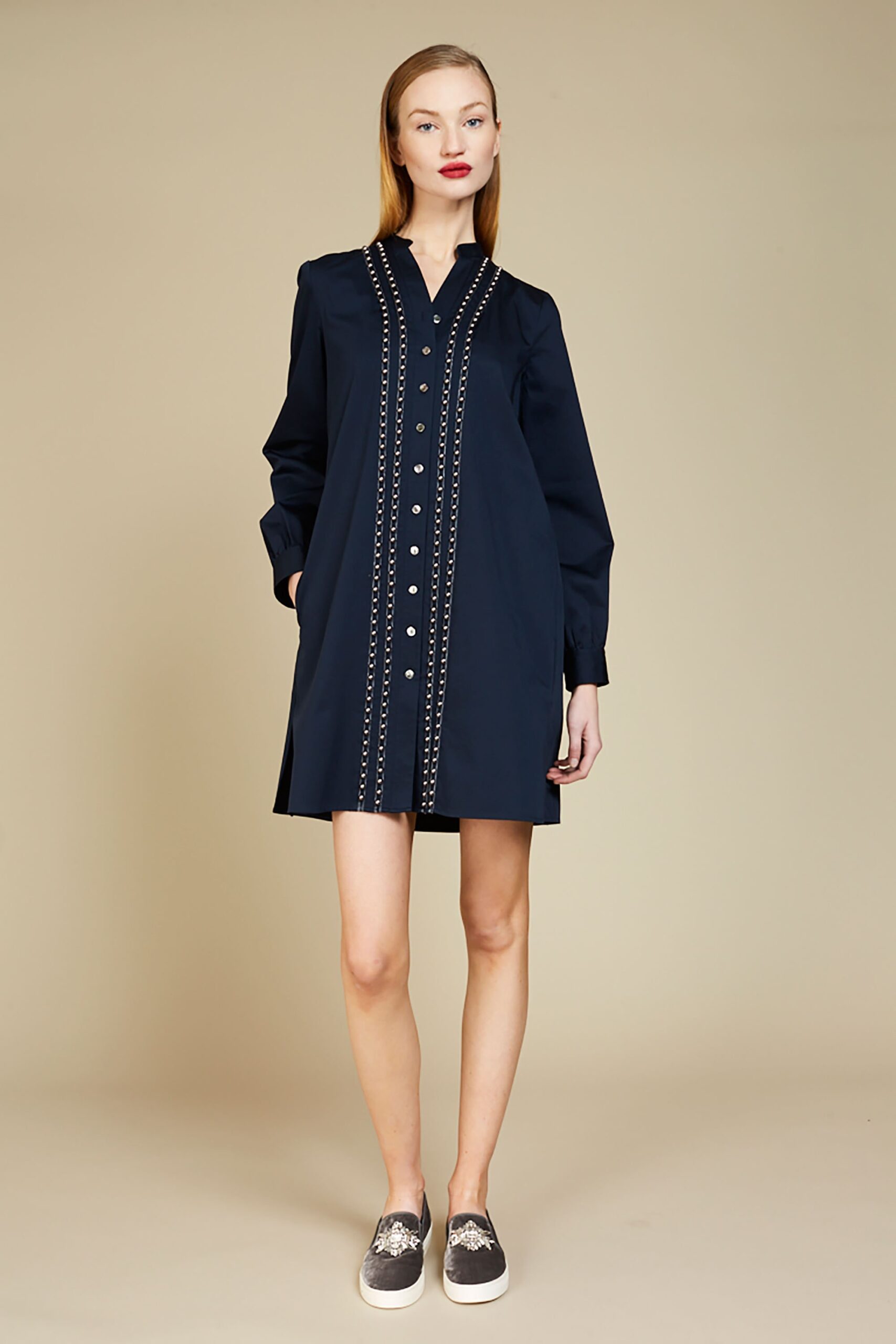 blue cotton relaxed shirt-dress