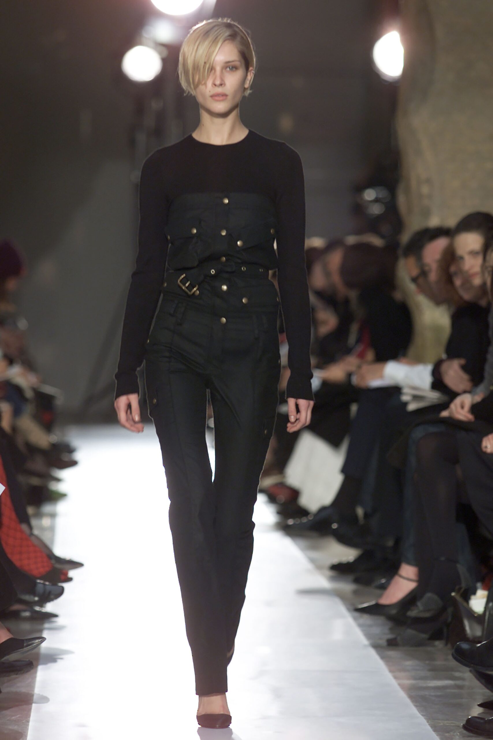 black fitted denim jumpsuit