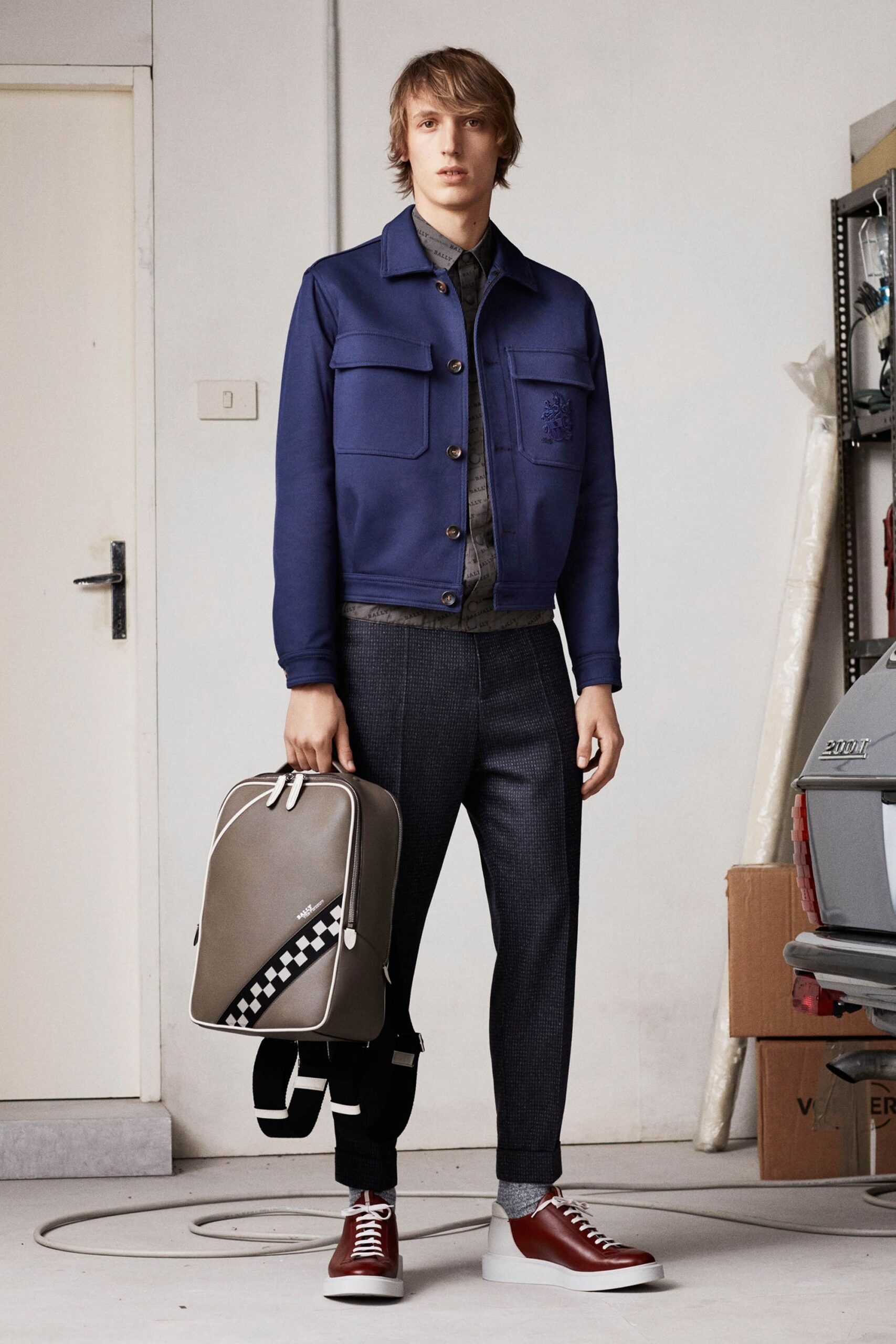 blue cotton jacket with gray pants