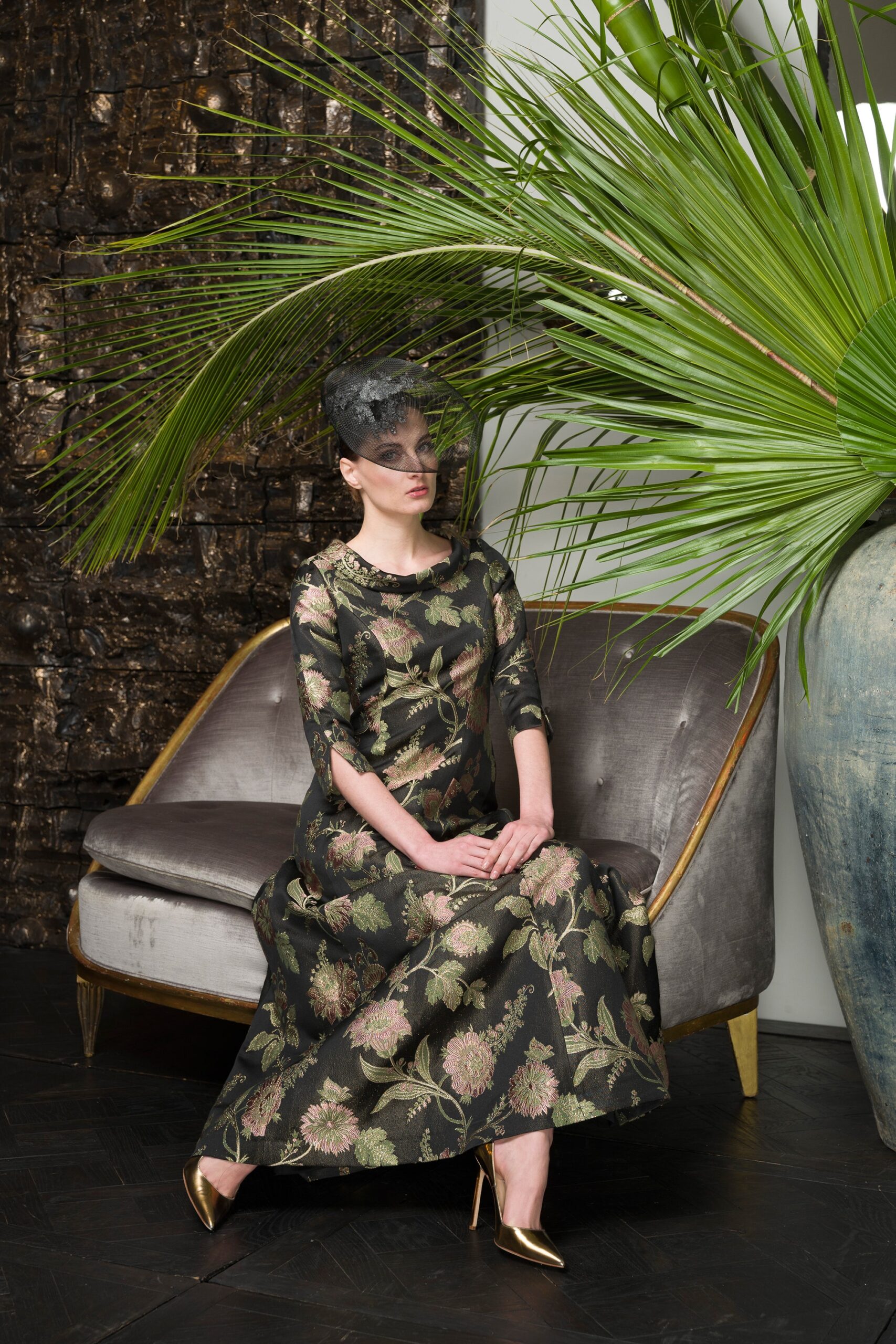 floral black silk maxi dress