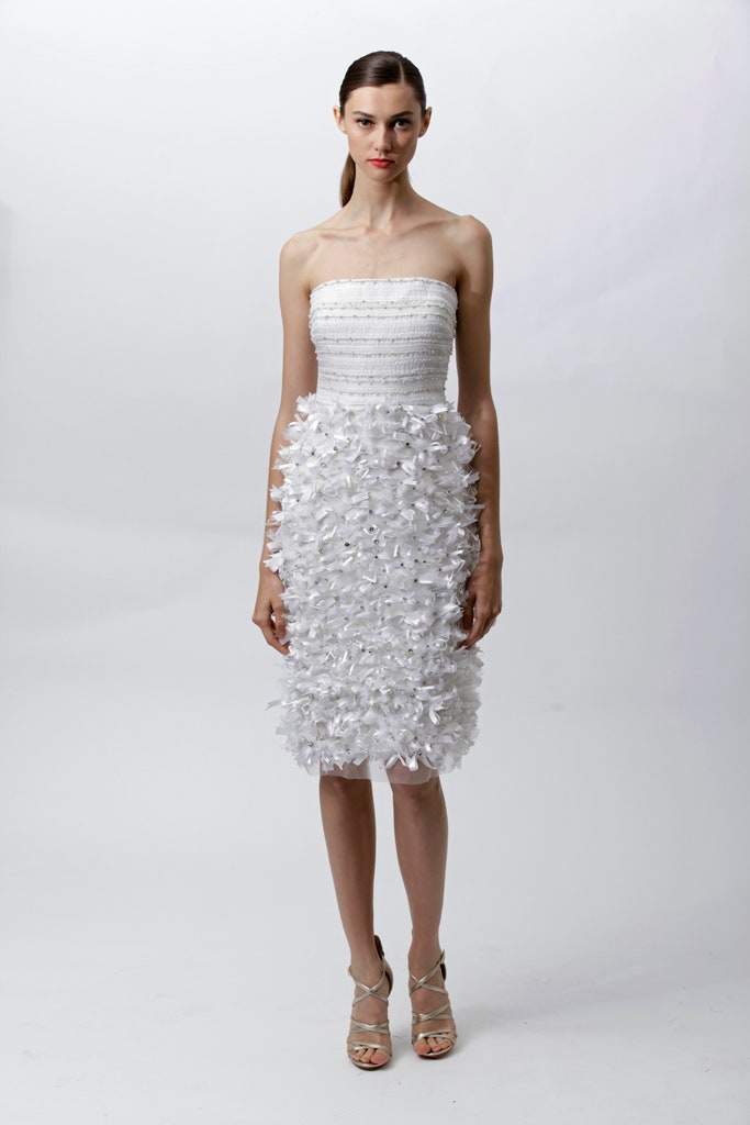white strapless ruffled dress