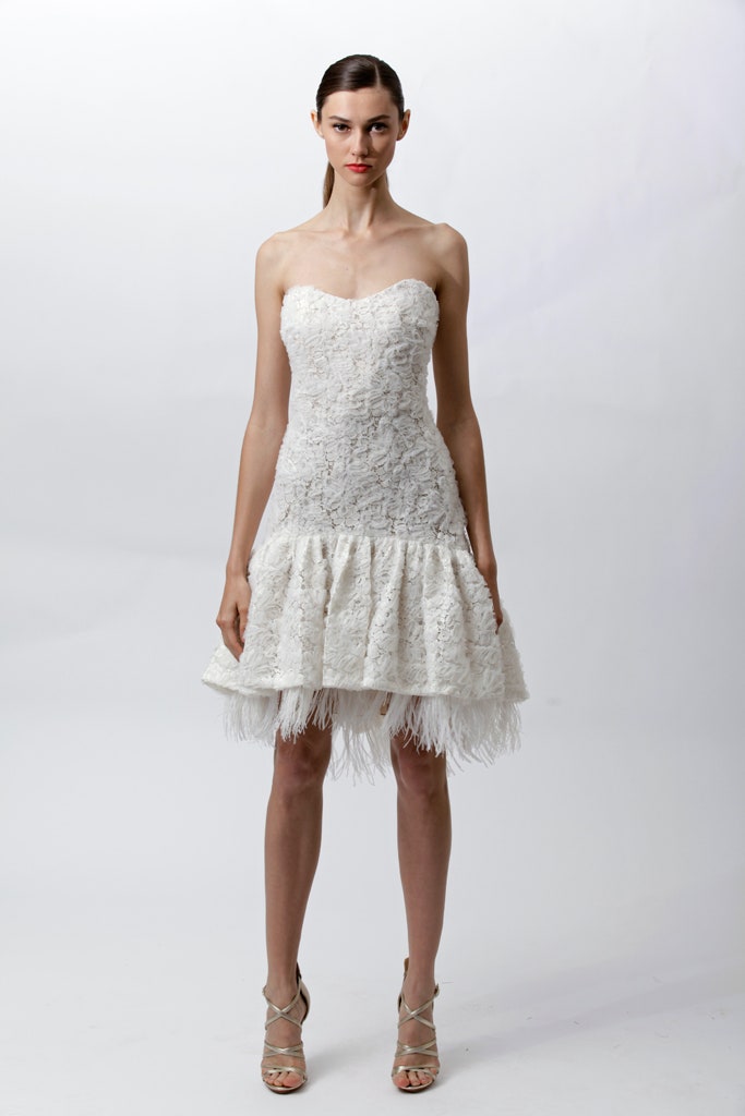 white lace strapless mini dress
