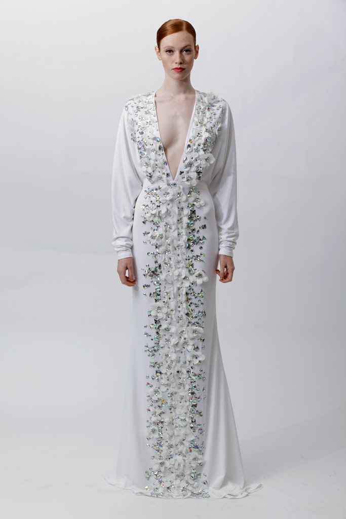 white silk fitted gown