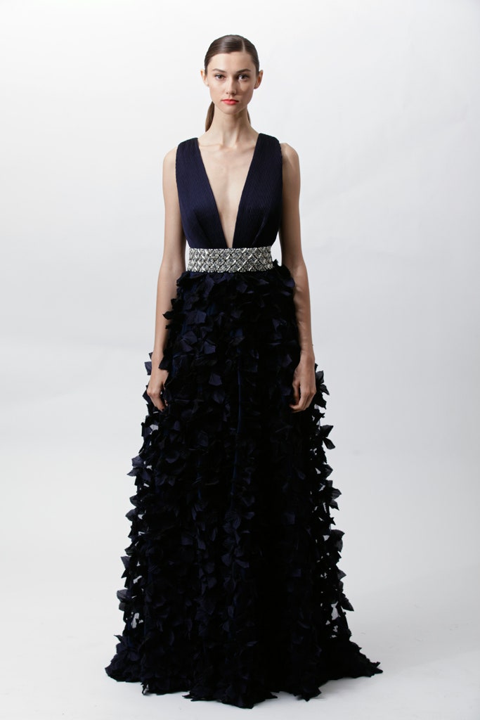 black silk sleeveless gown