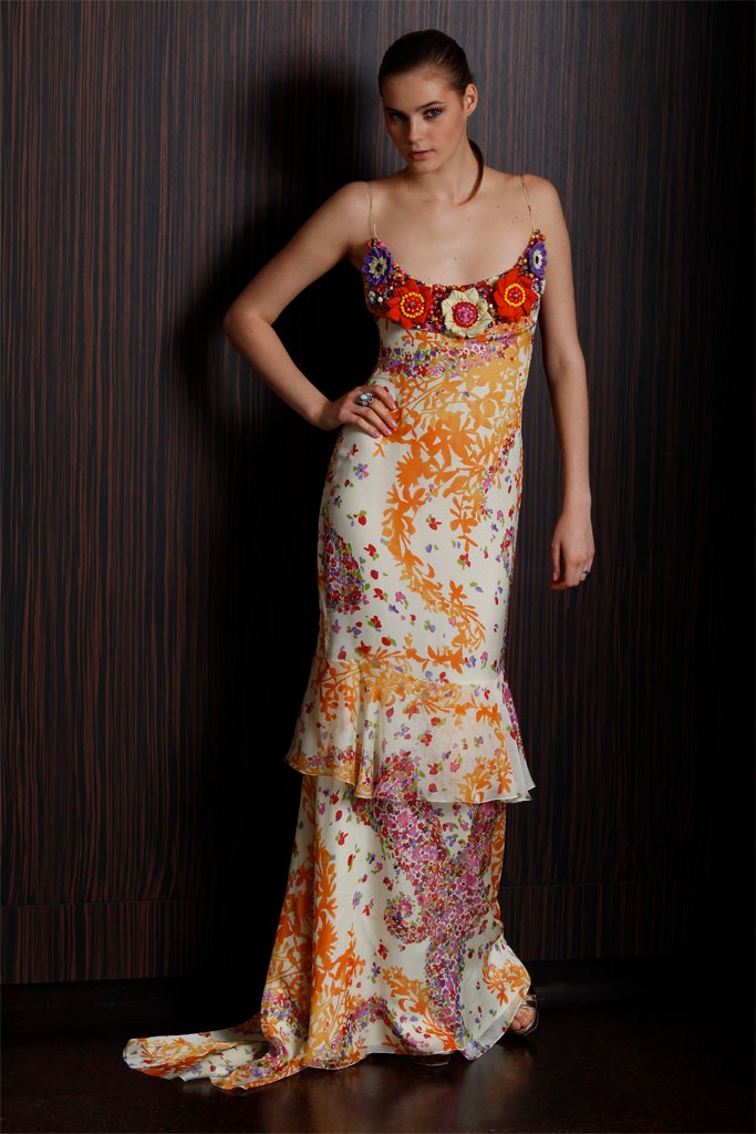 floral maxi gown with tiered design