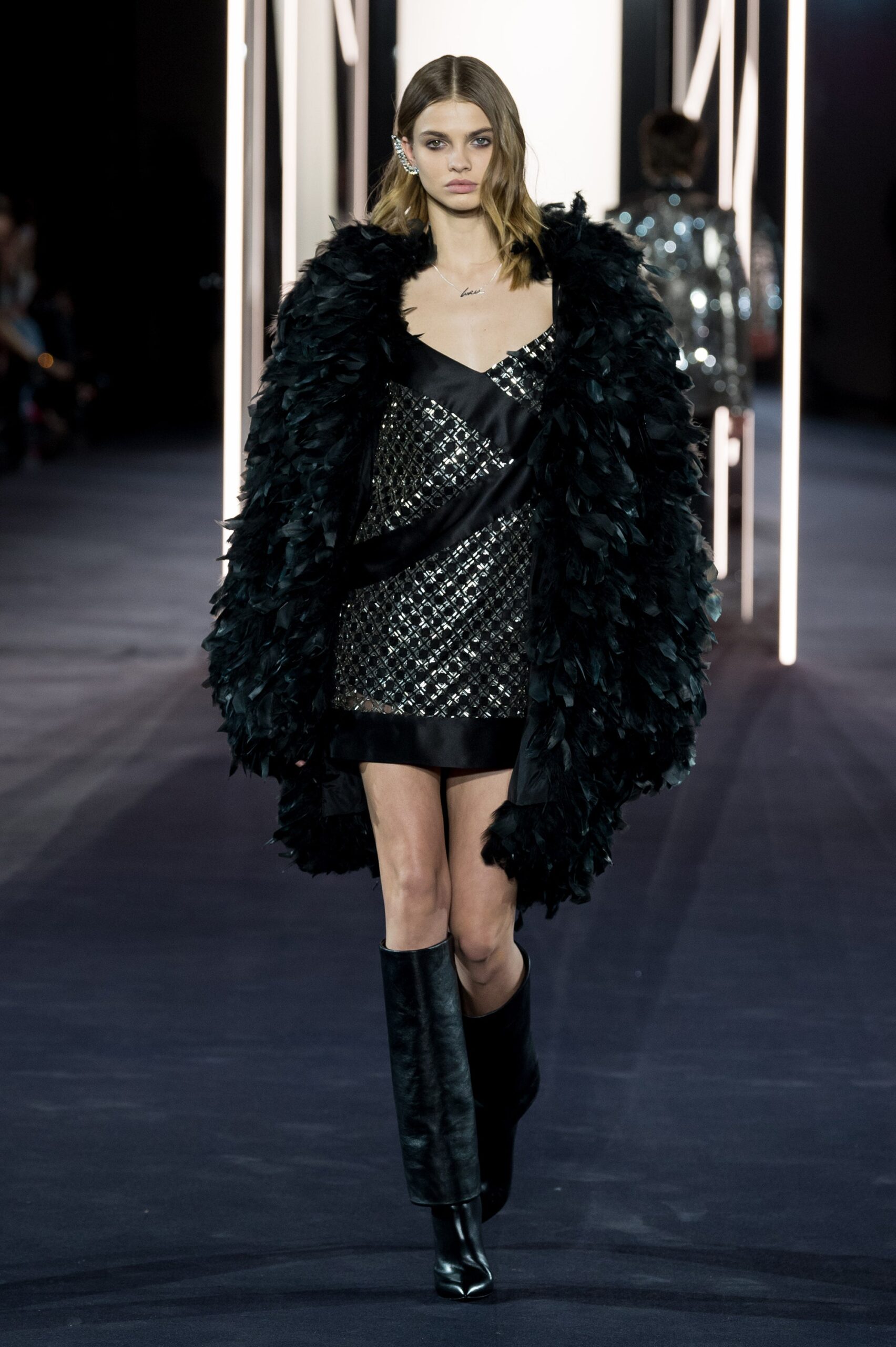black feather oversized layered coat