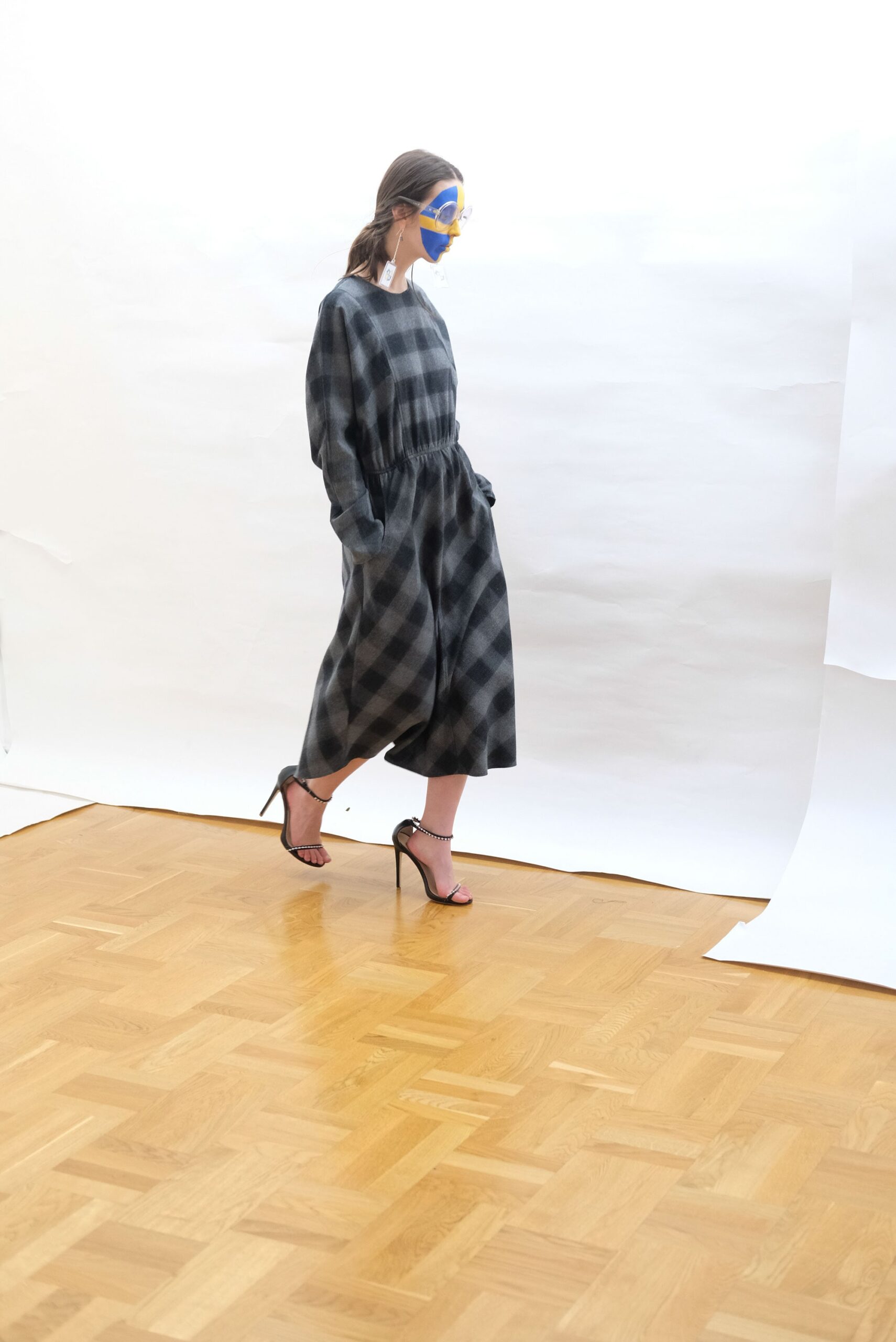 relaxed black gray checked dress