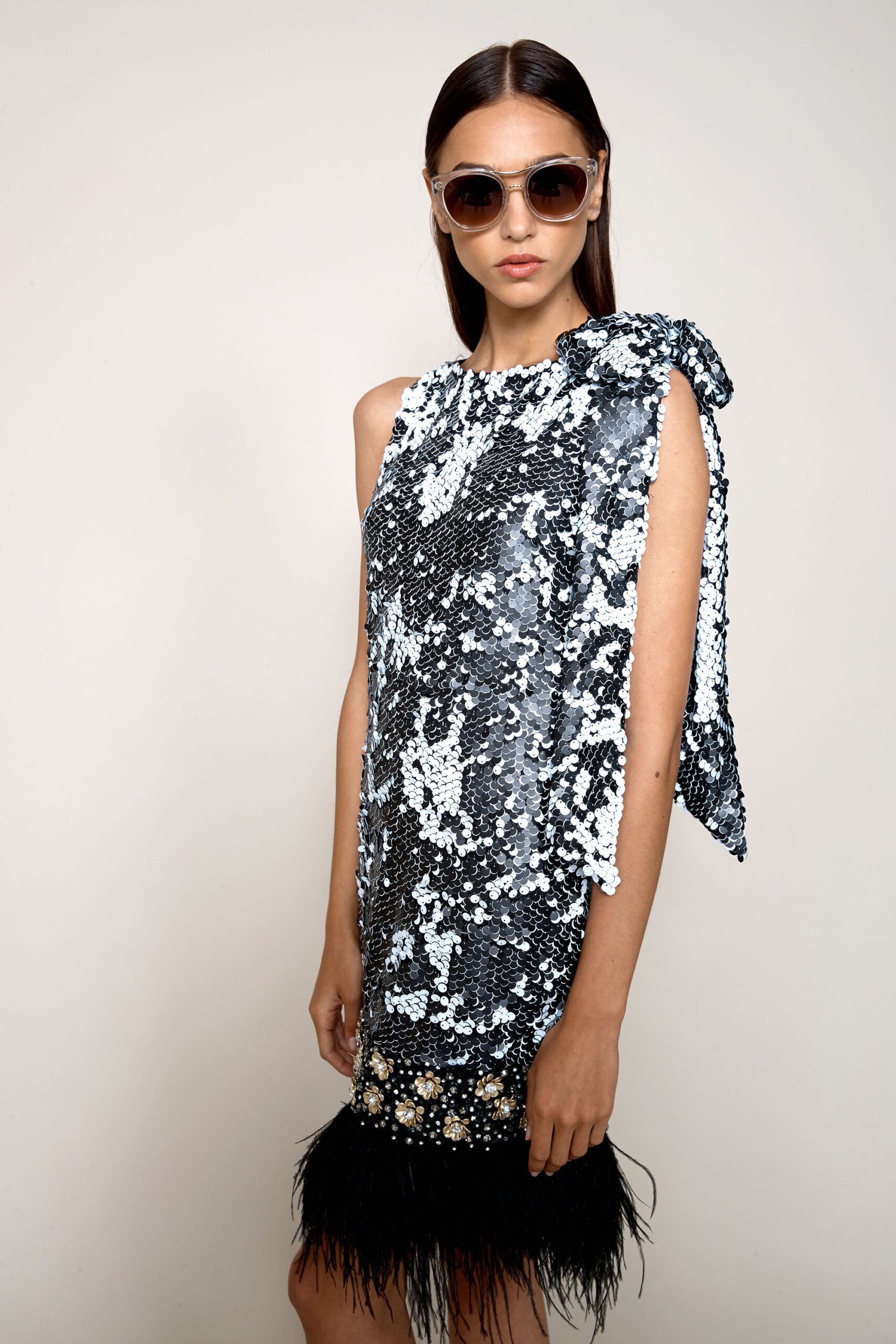 black and silver sequin dress