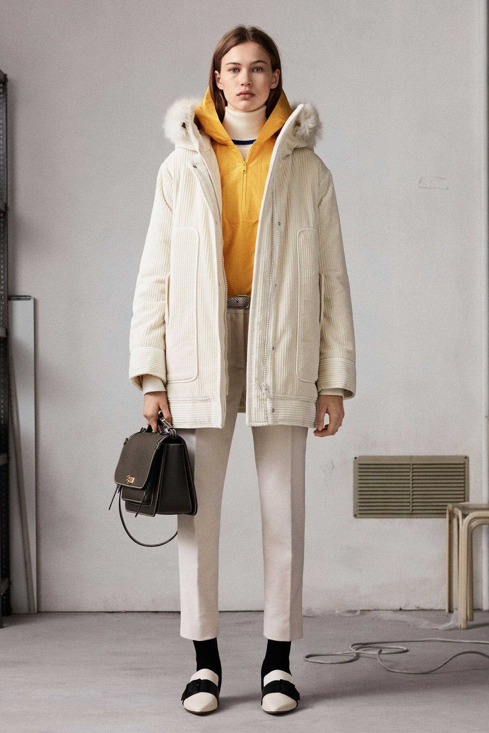 yellow cotton long-sleeve hooded relaxed hoodie