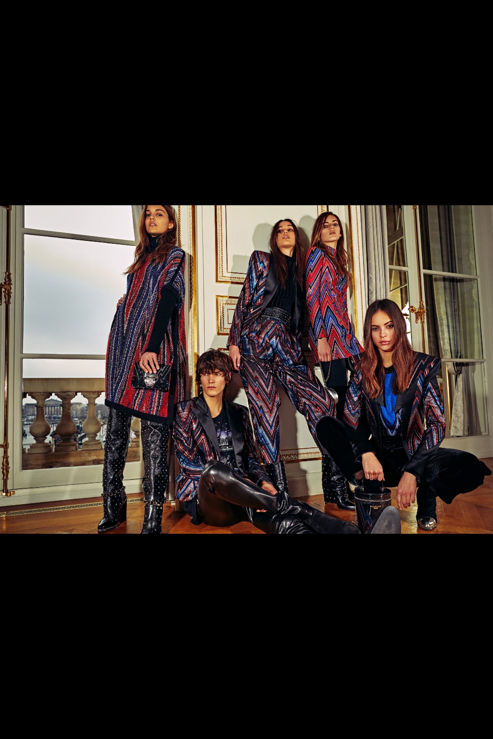 red wool long-sleeve collared relaxed printed coat