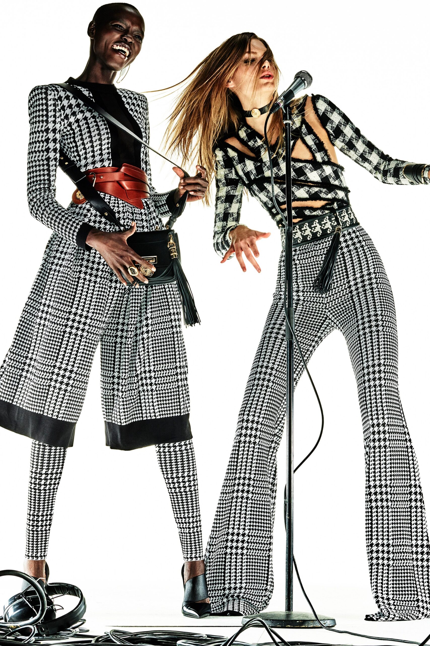 black and white checked jumpsuits