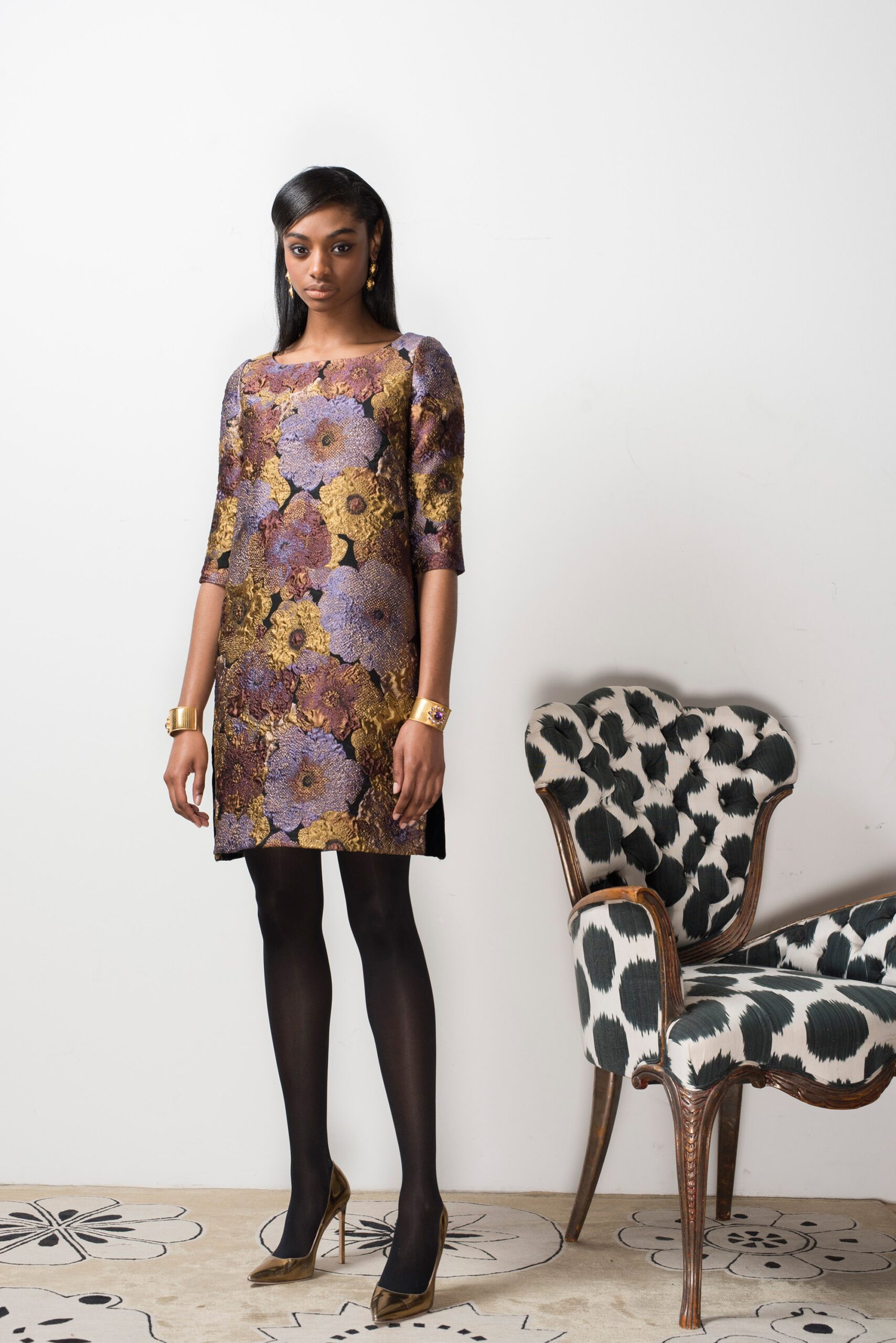 floral embroidered silk dress