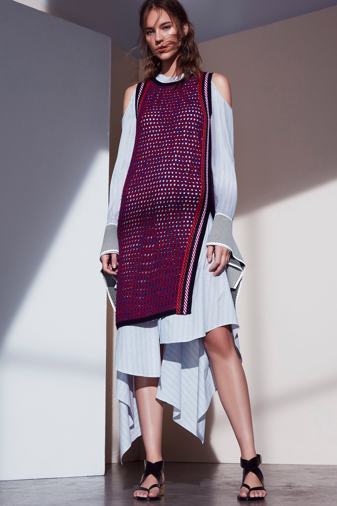 blue and red asymmetric dress