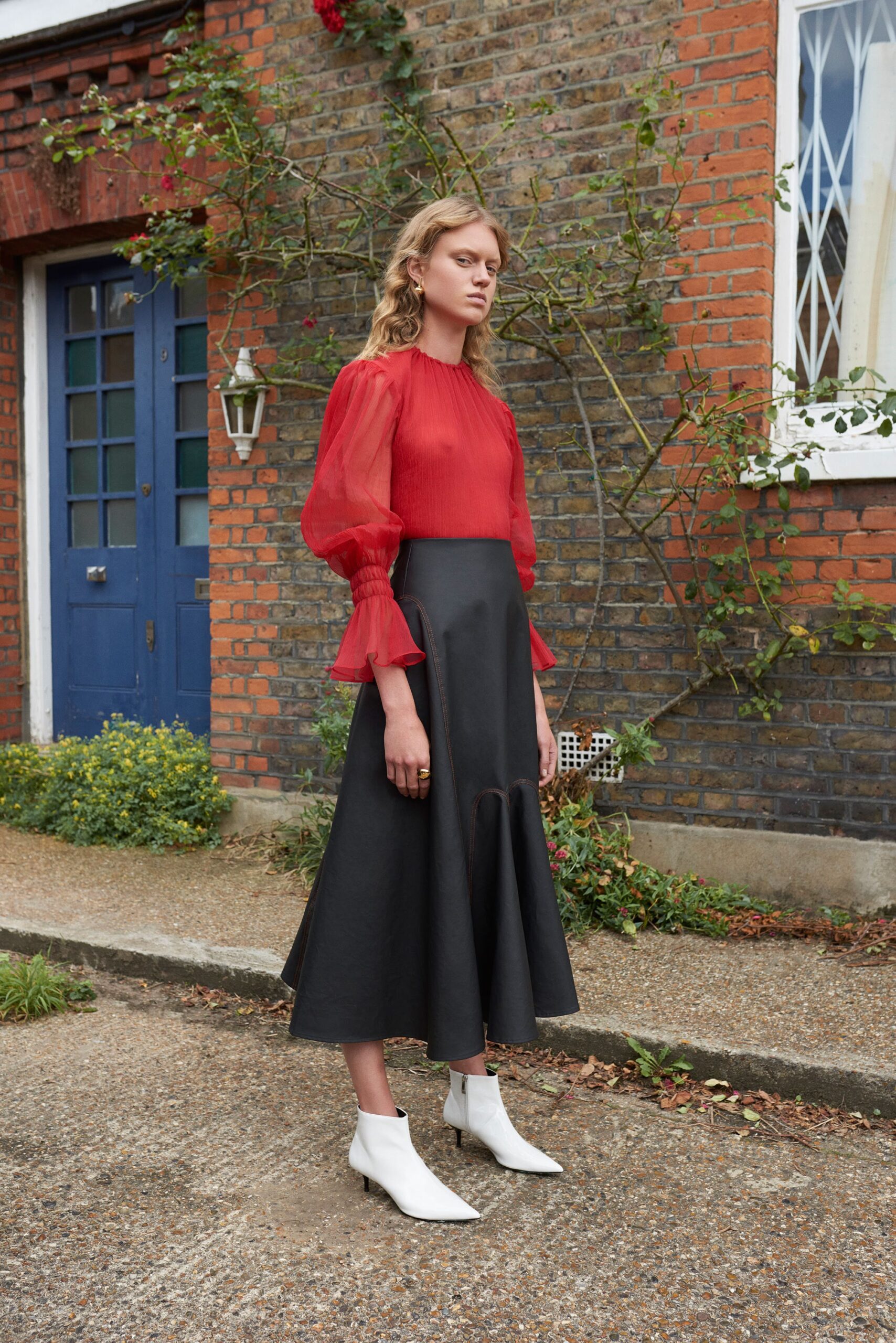red sheer chiffon blouse