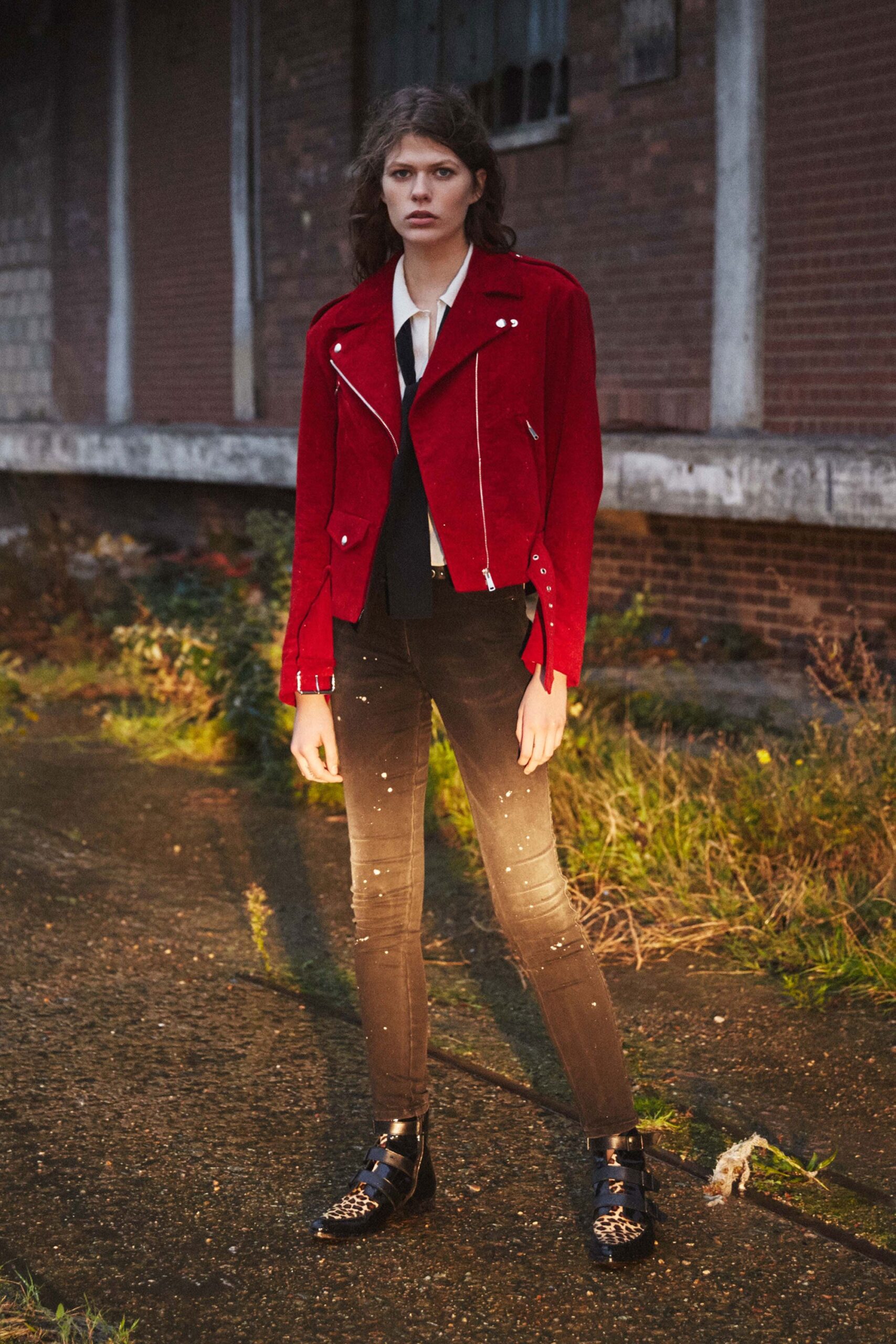 red suede asymmetric biker jacket