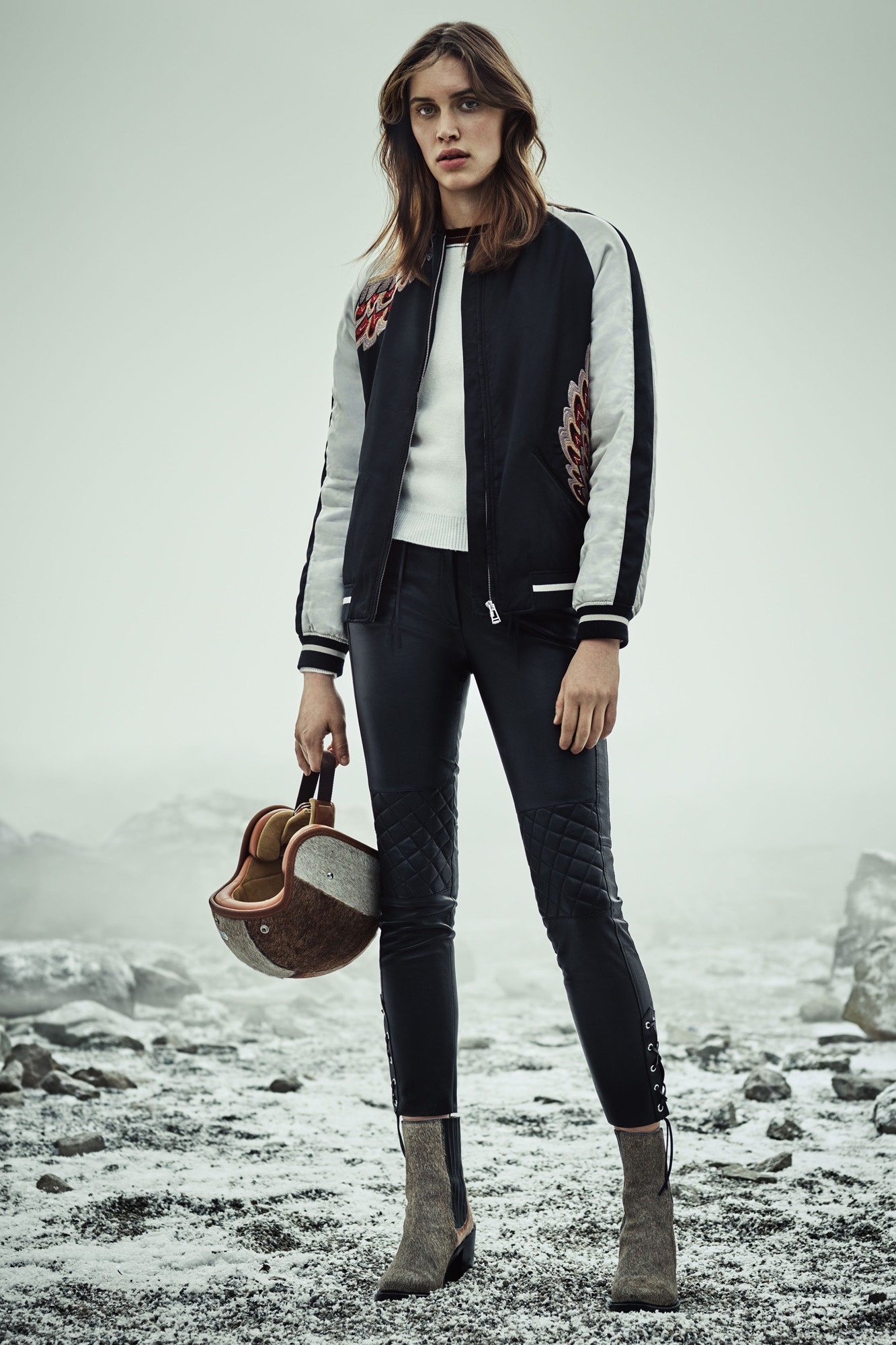 black satin embroidered bomber jacket