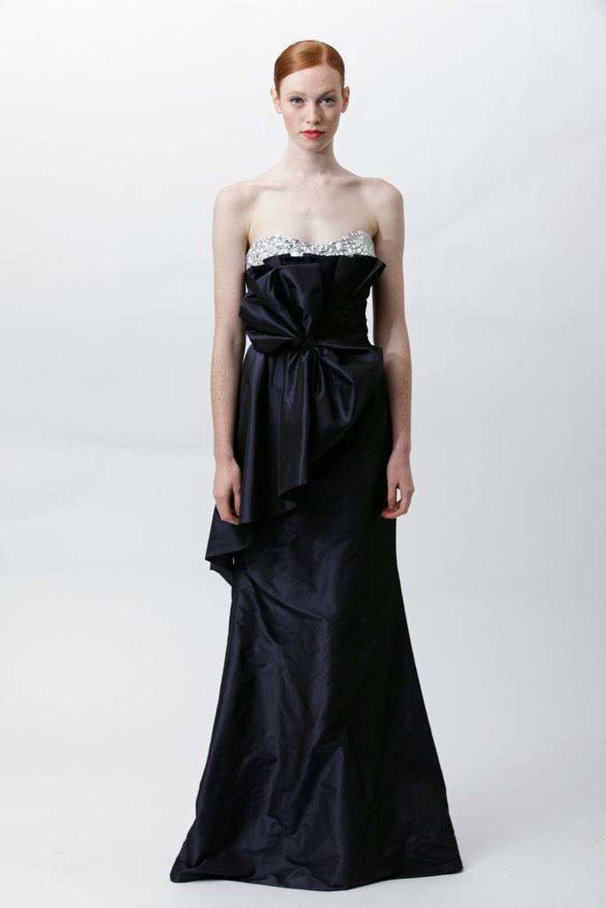 black silk strapless gown