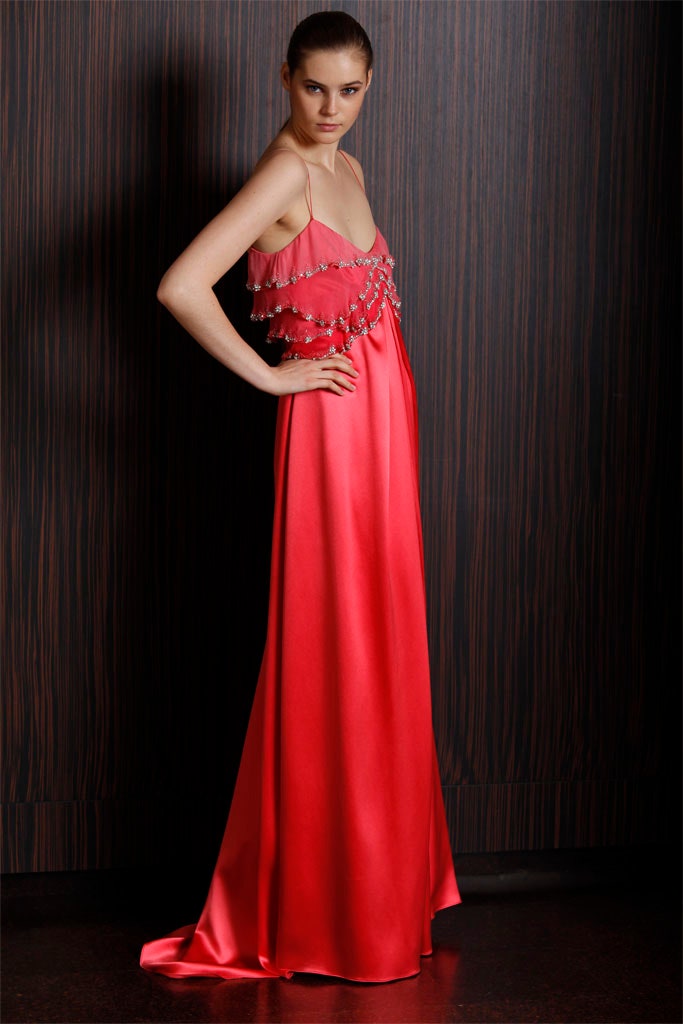 red silk sleeveless gown
