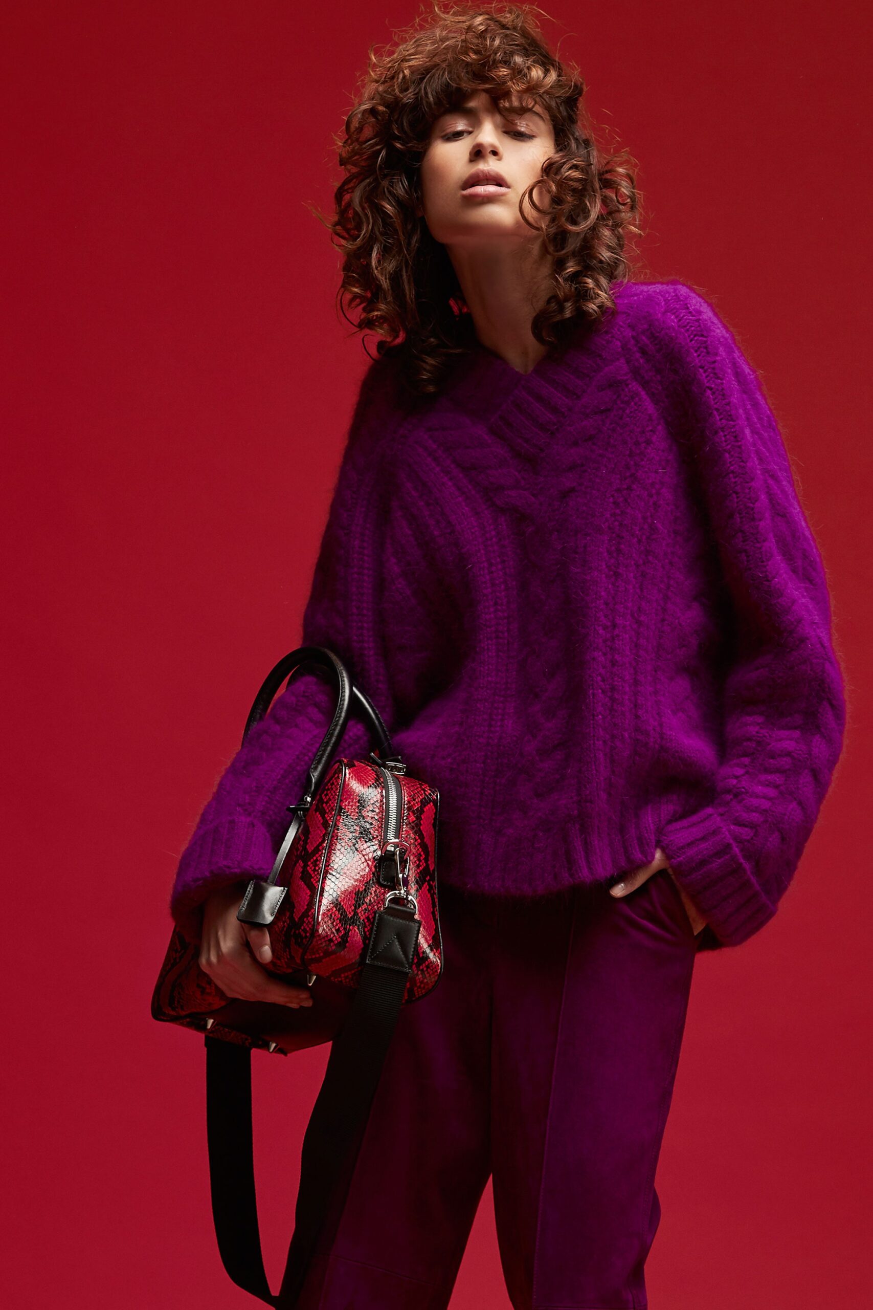purple relaxed sweater with pants