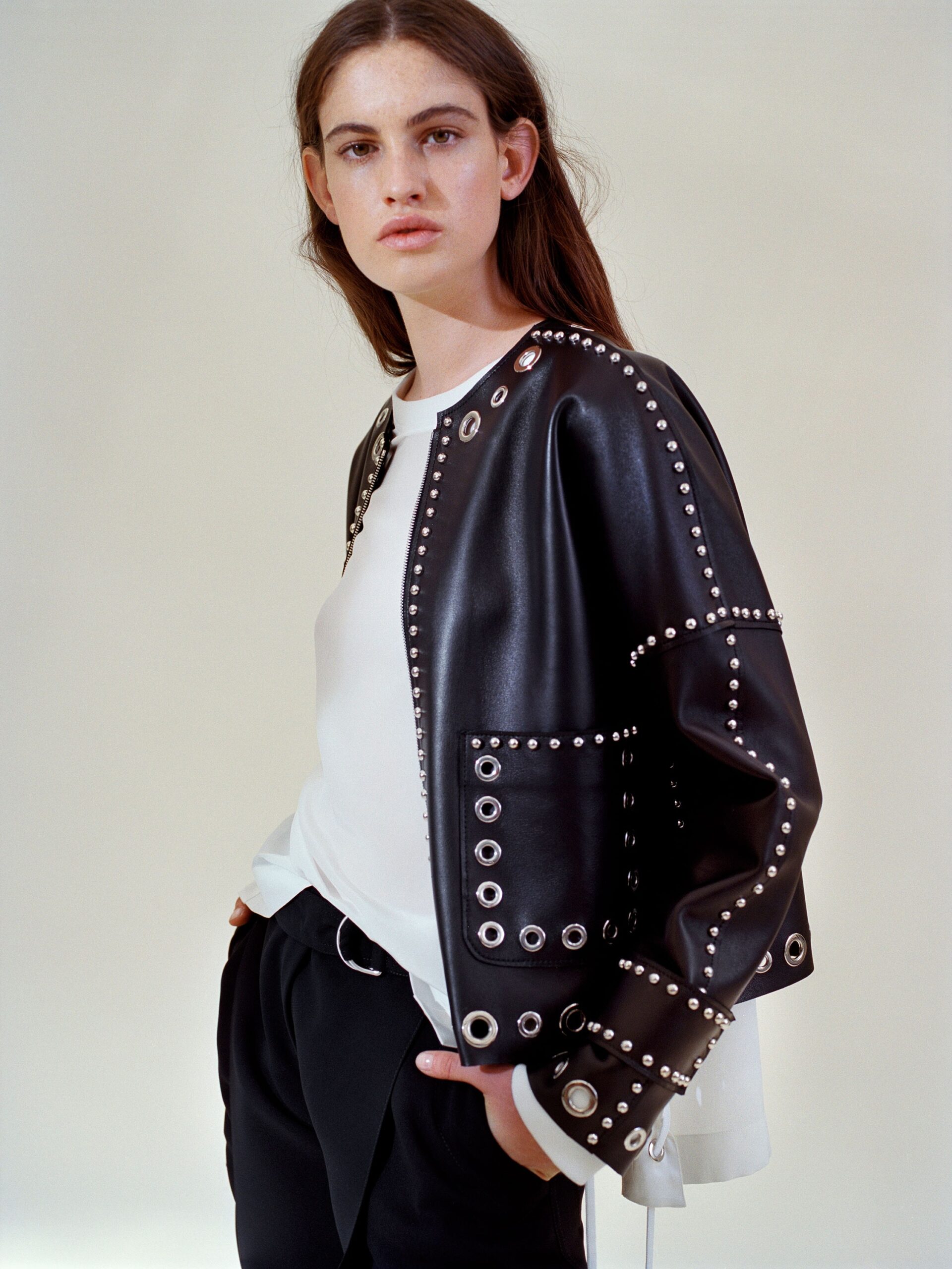 black leather jacket with embellishments