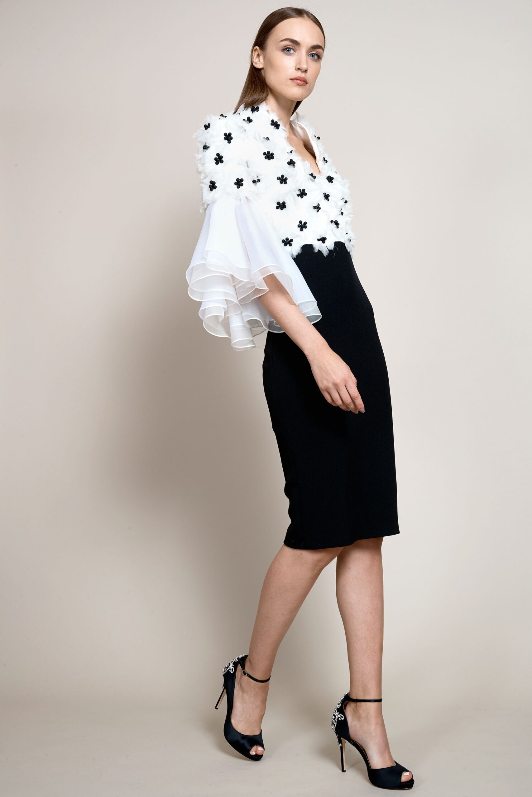 black and white midi dress