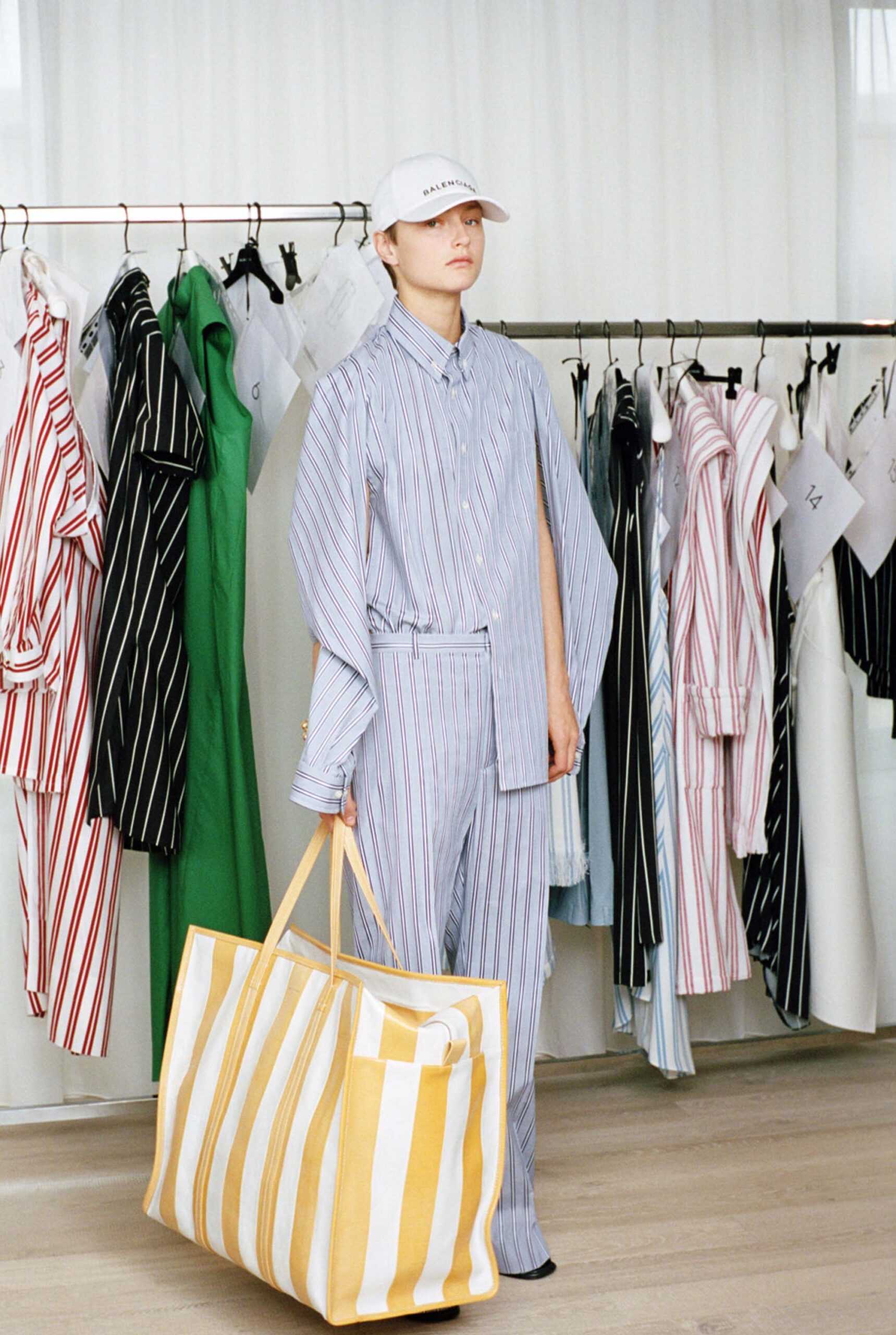 blue and white striped outfit