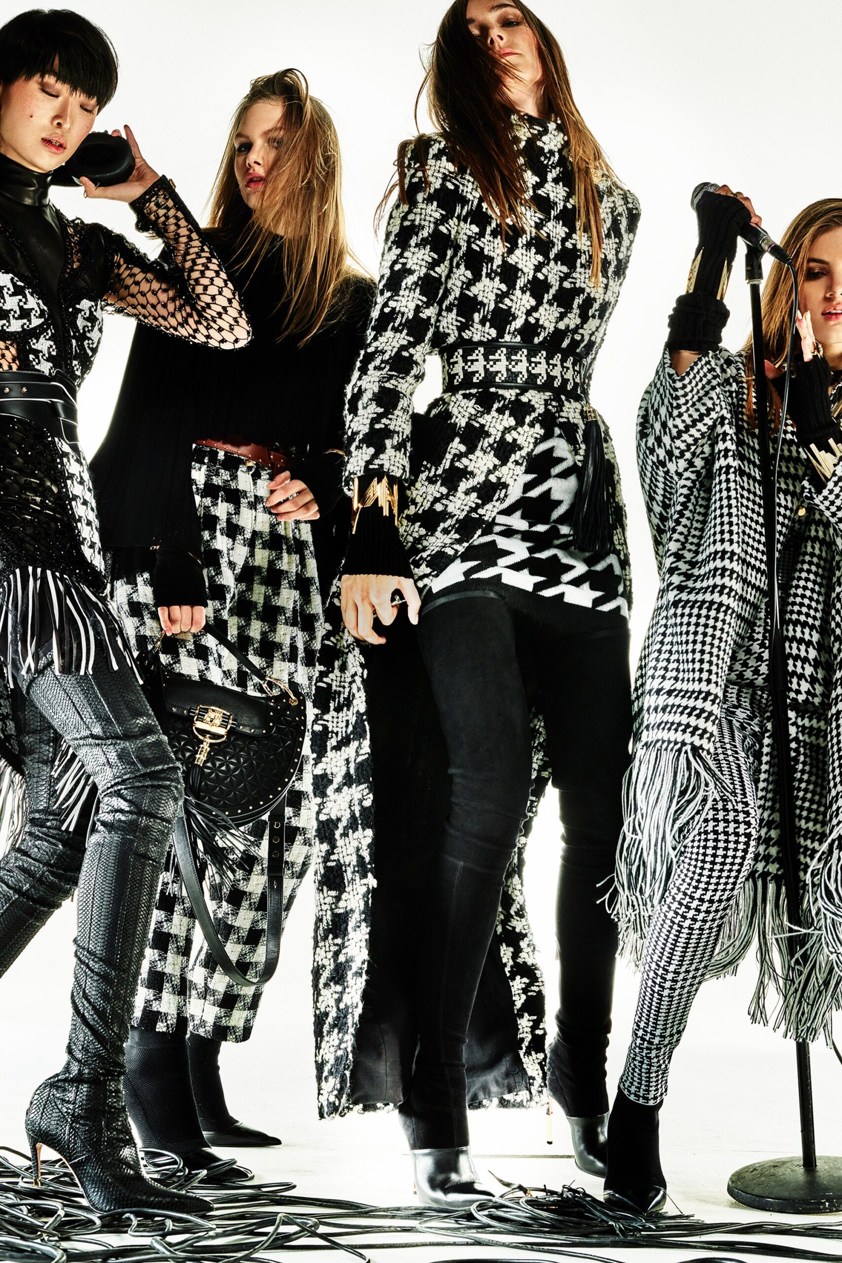 black and white checkered dress and coat