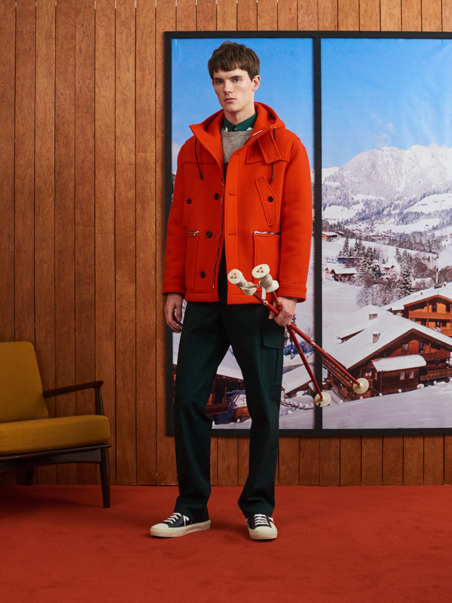 orange cotton long-sleeve collared relaxed buttoned jacket