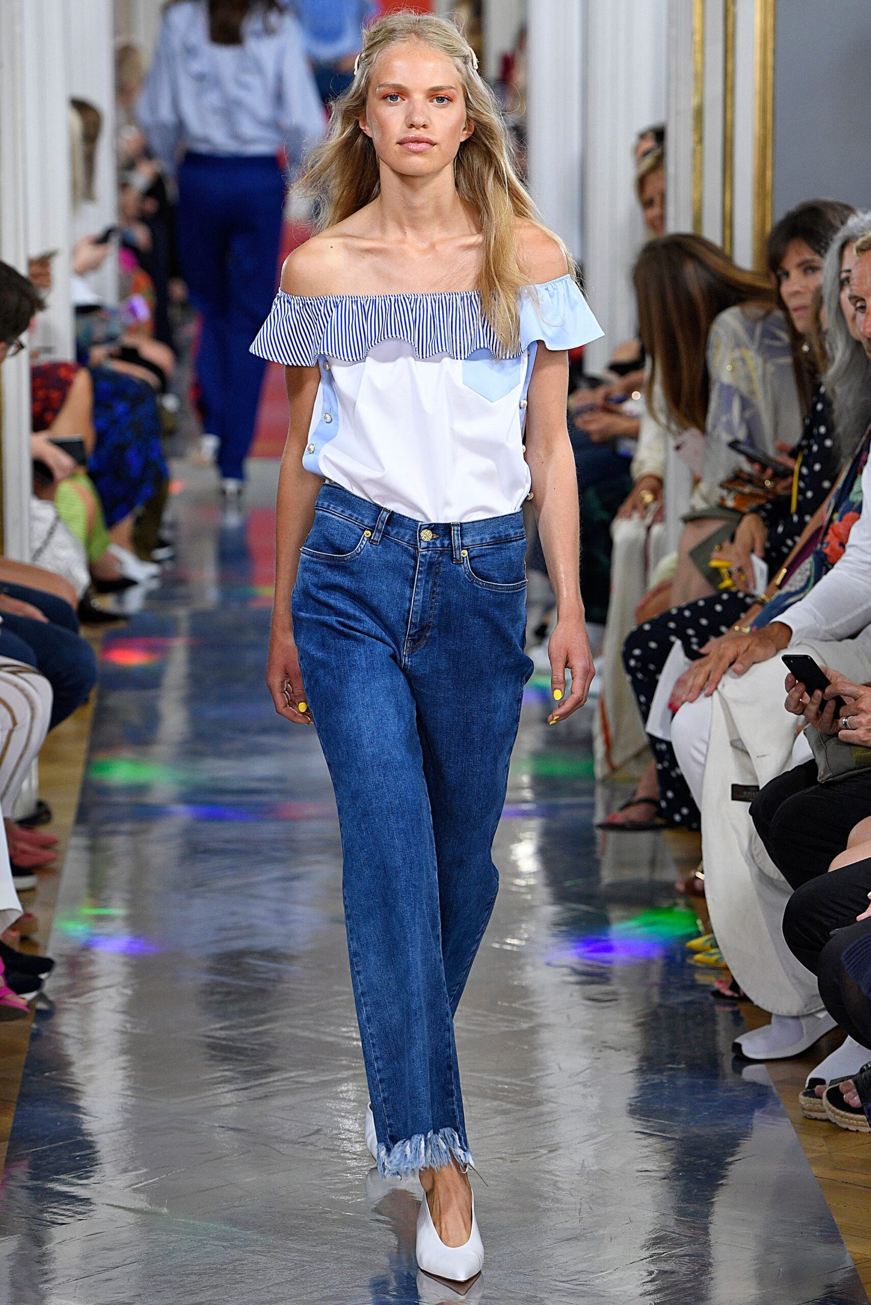 off-shoulder top with jeans