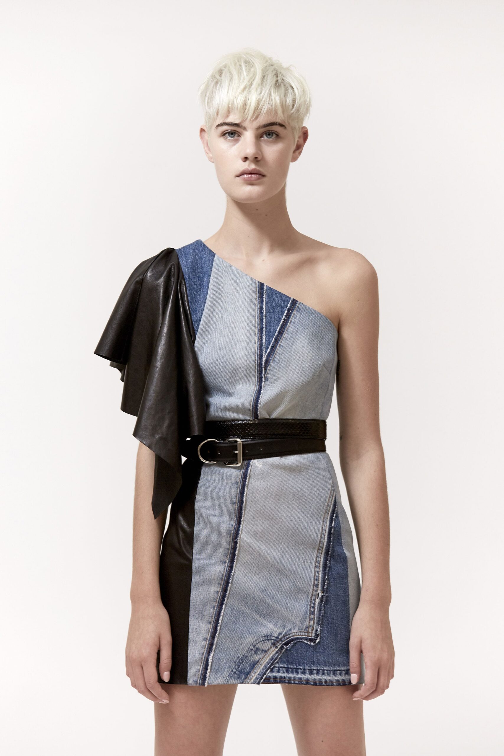 blue and black asymmetric mini dress